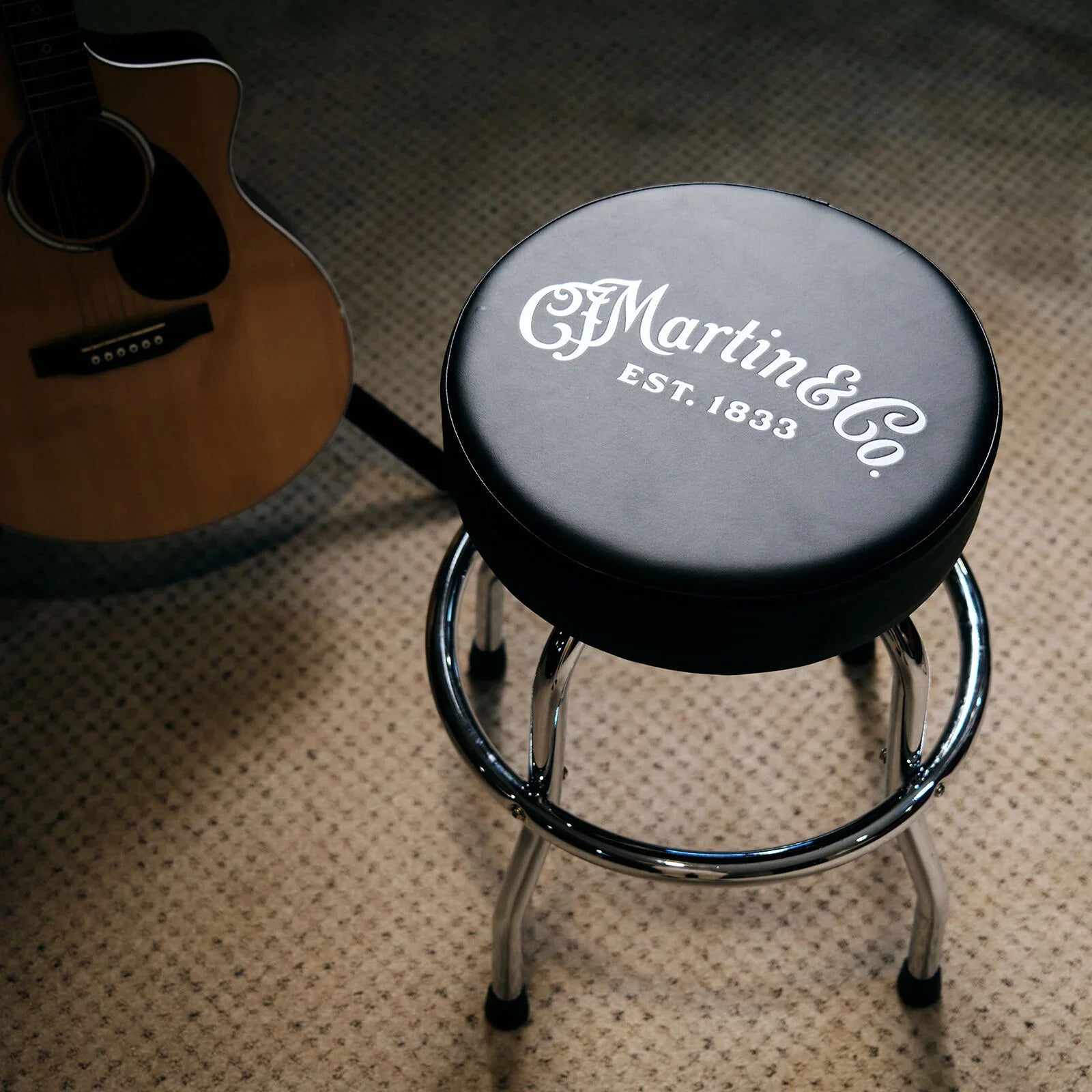 Martin White Embossed Logo Barstool - Chrome