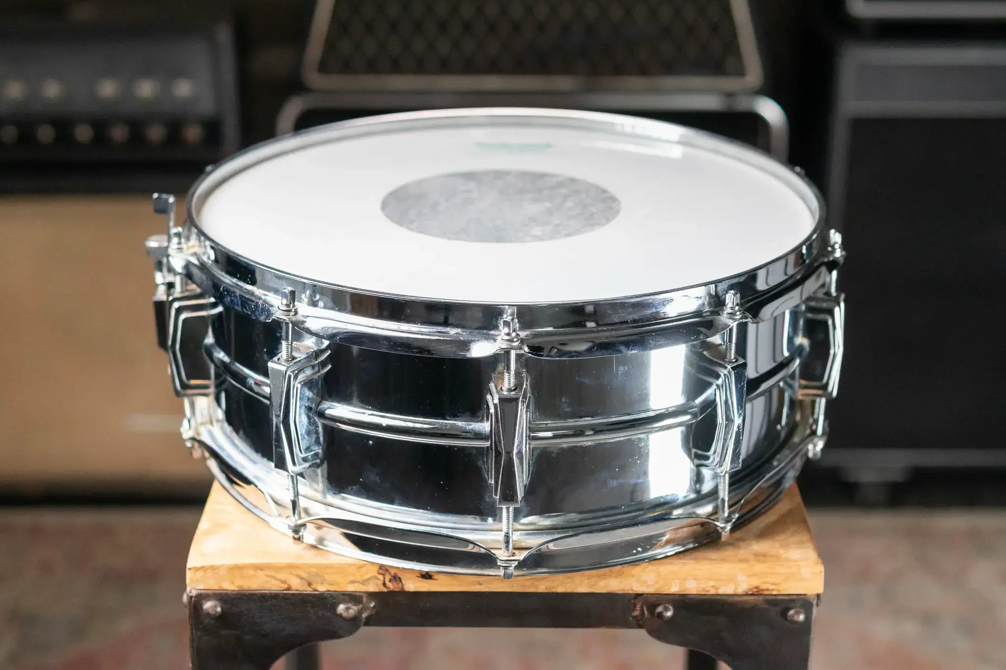 1972 Ludwig Supraphonic Olive/Blue Badge Snare Drum With Vintage Case