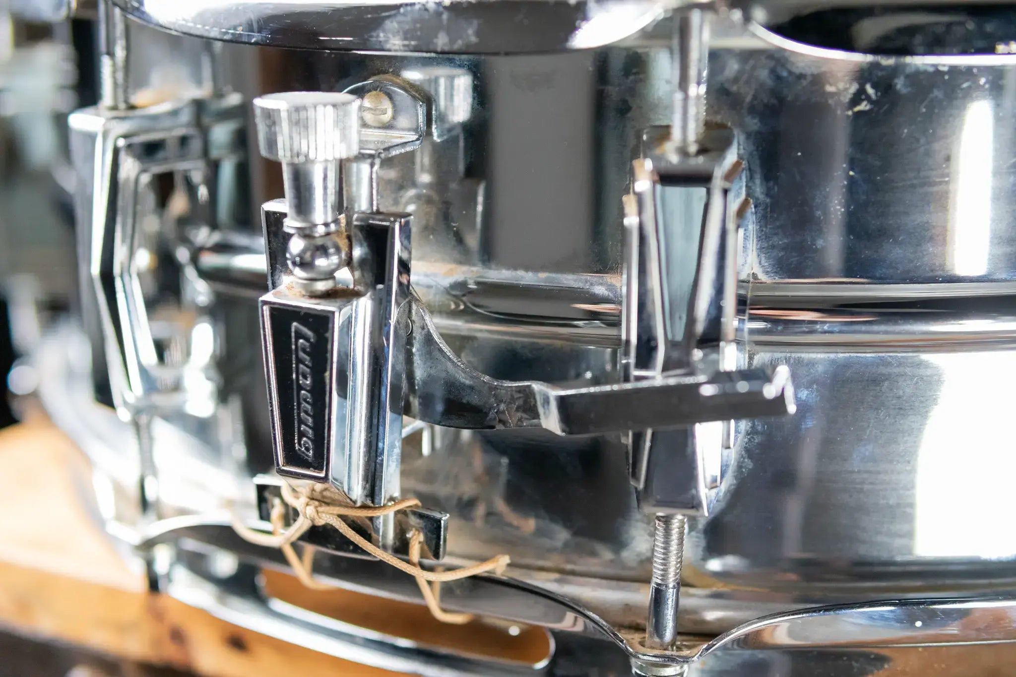 1972 Ludwig Supraphonic Olive/Blue Badge Snare Drum With Vintage Case