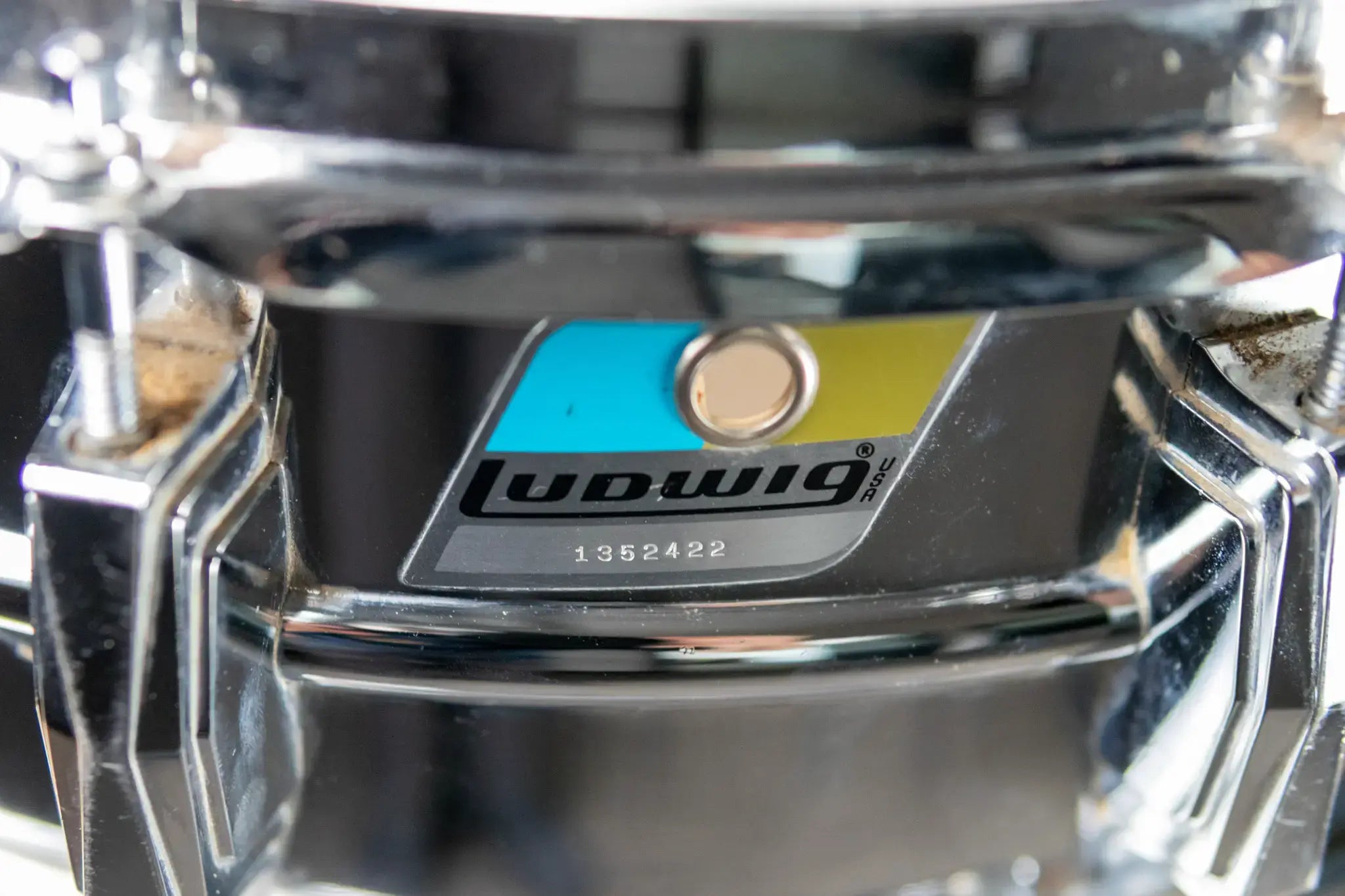 1972 Ludwig Supraphonic Olive/Blue Badge Snare Drum With Vintage Case