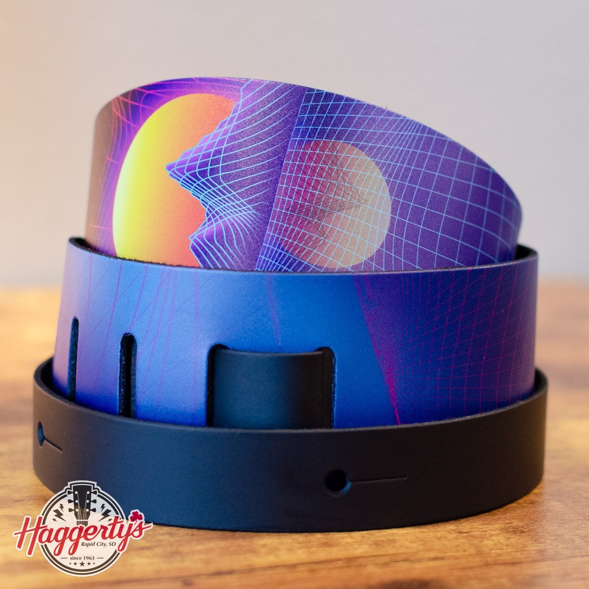 D'Addario Outrun Printed Leather Guitar Strap Sunset
