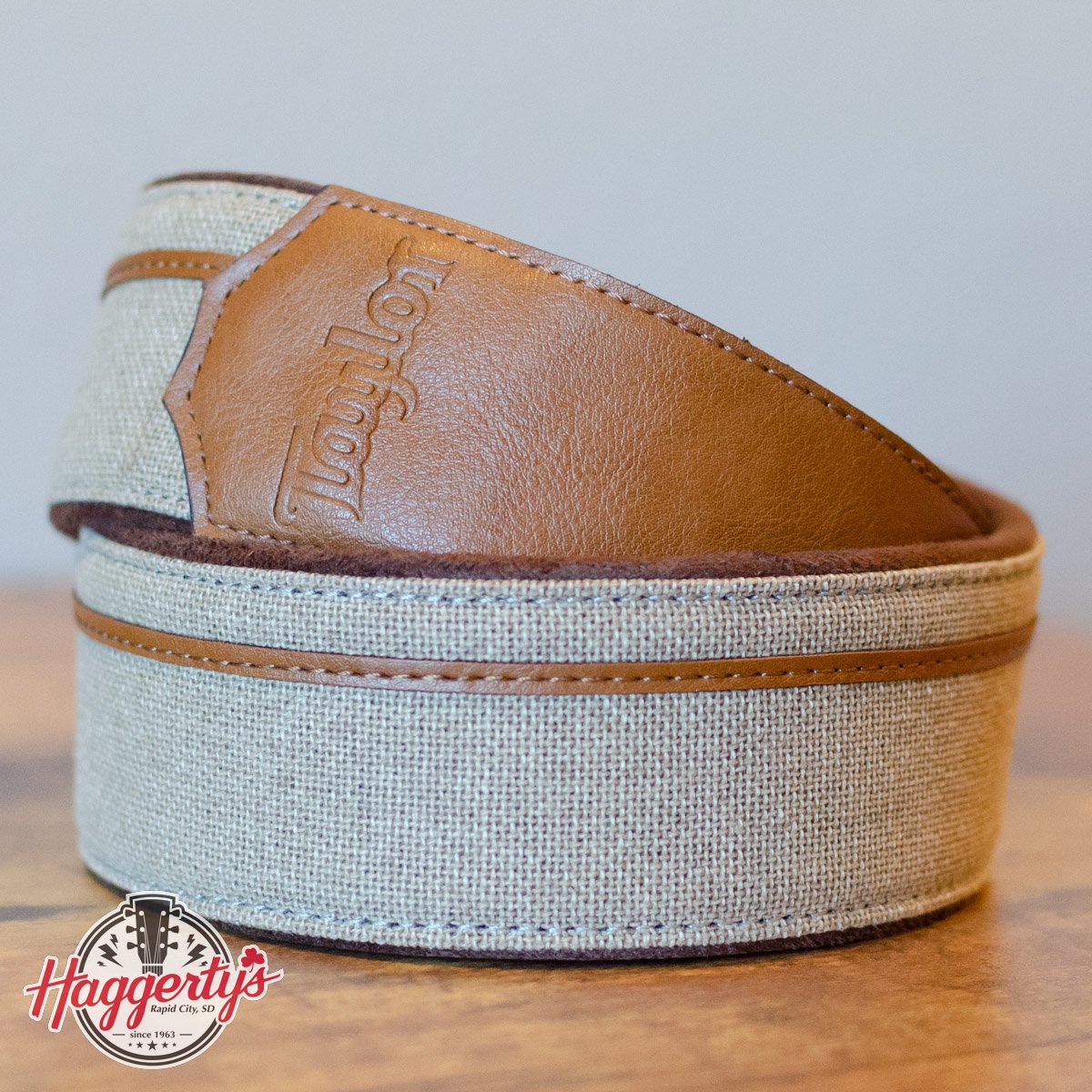 Taylor Vegan Leather Guitar Strap - Tan with Natural Textile Trim 2.5" (4203-25) - Floor Model