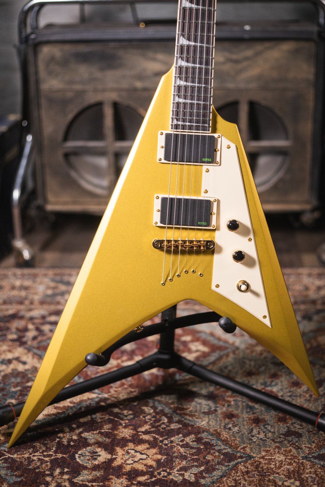 ESP LTD KH-V Kirk Hammett Signature Electric Guitar - Metallic Gold with Hardshell Case