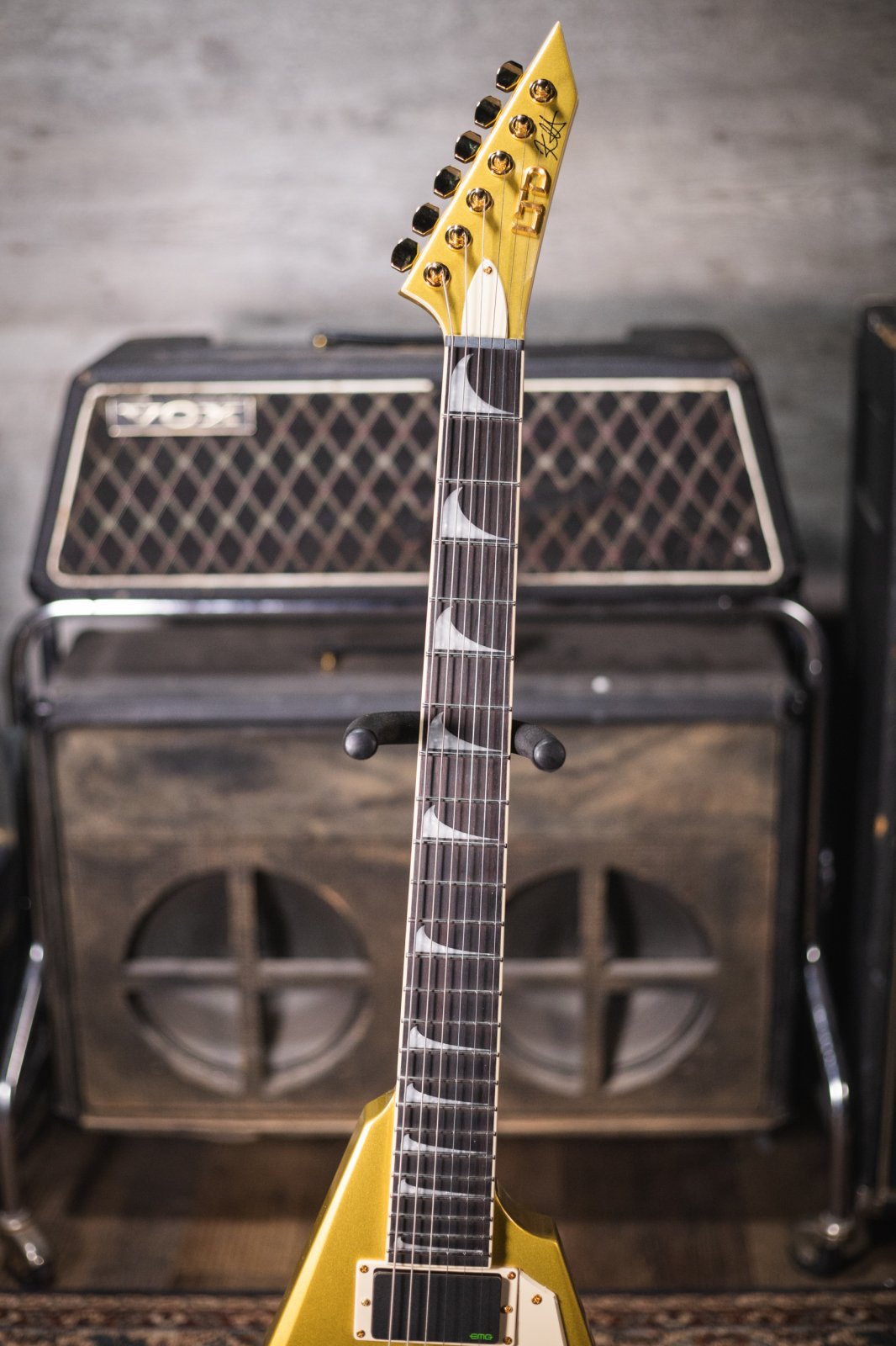ESP LTD KH-V Kirk Hammett Signature Electric Guitar - Metallic Gold with Hardshell Case