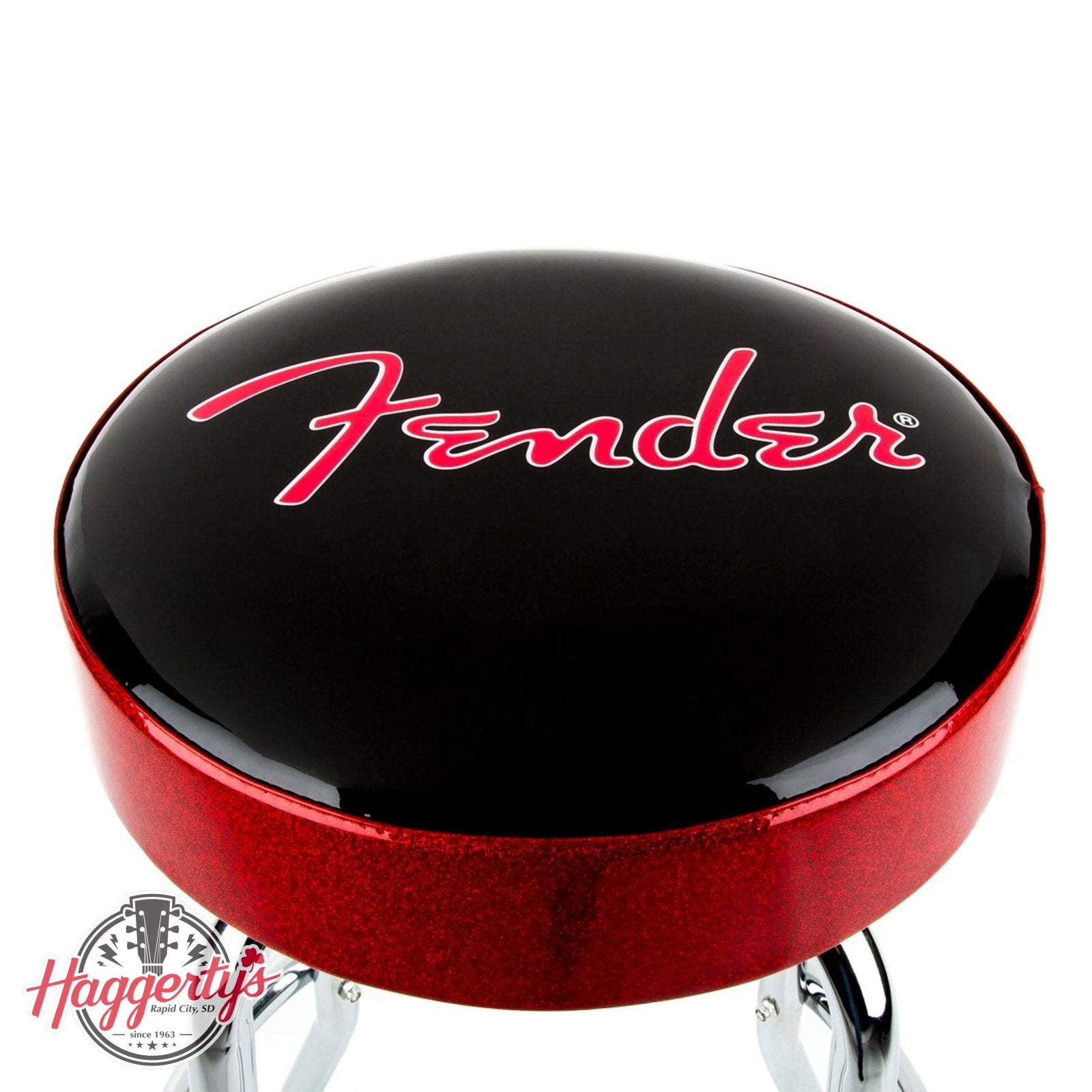 Fender Red Sparkle Logo Barstool, Black and Red Sparkle