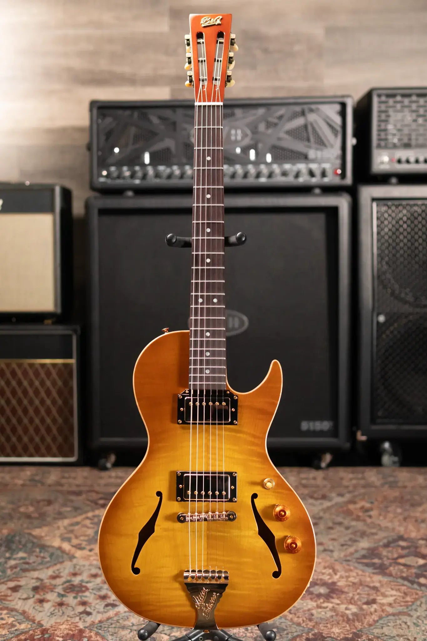 B&G Crossroads Little Sister Cutaway with Humbuckers Semi-Hollow Electric Guitar - Honey Burst with Private Stock Hardshell Case