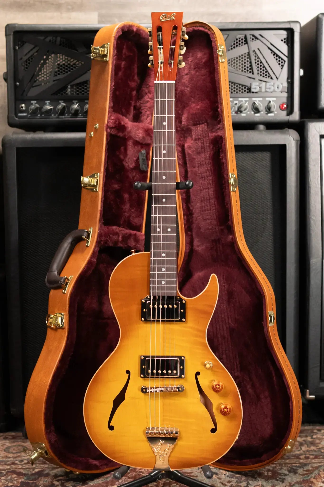 B&G Crossroads Little Sister Cutaway with Humbuckers Semi-Hollow Electric Guitar - Honey Burst with Private Stock Hardshell Case