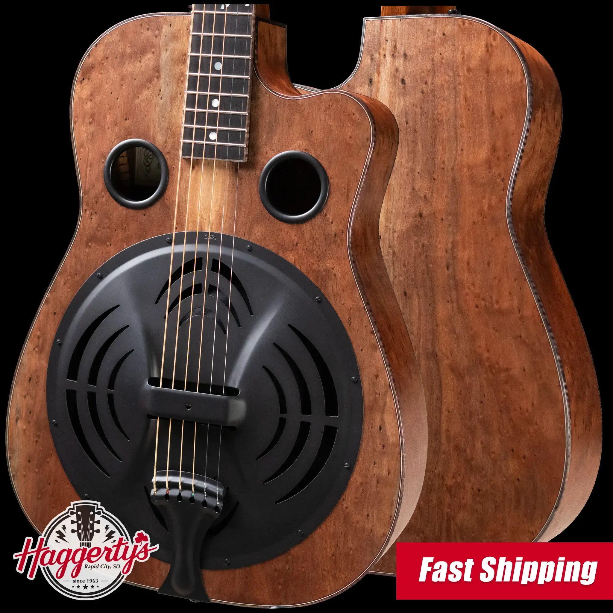 Beard Custom Shop Legacy E Round Neck Acoustic Guitar - Natural Curly Walnut with Hardshell Case