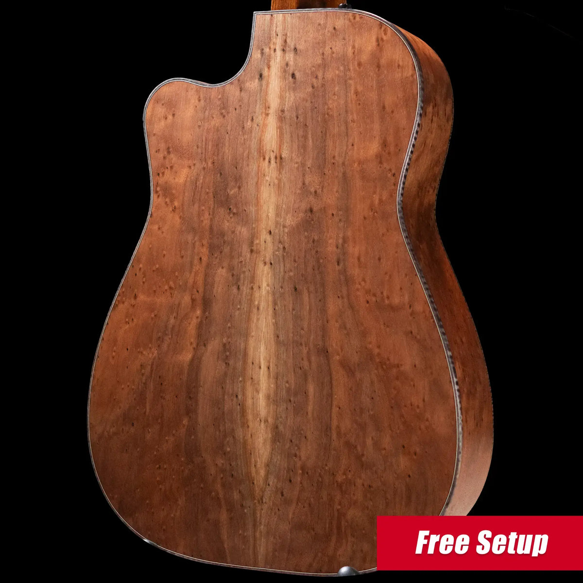 Beard Custom Shop Legacy E Round Neck Acoustic Guitar - Natural Curly Walnut with Hardshell Case