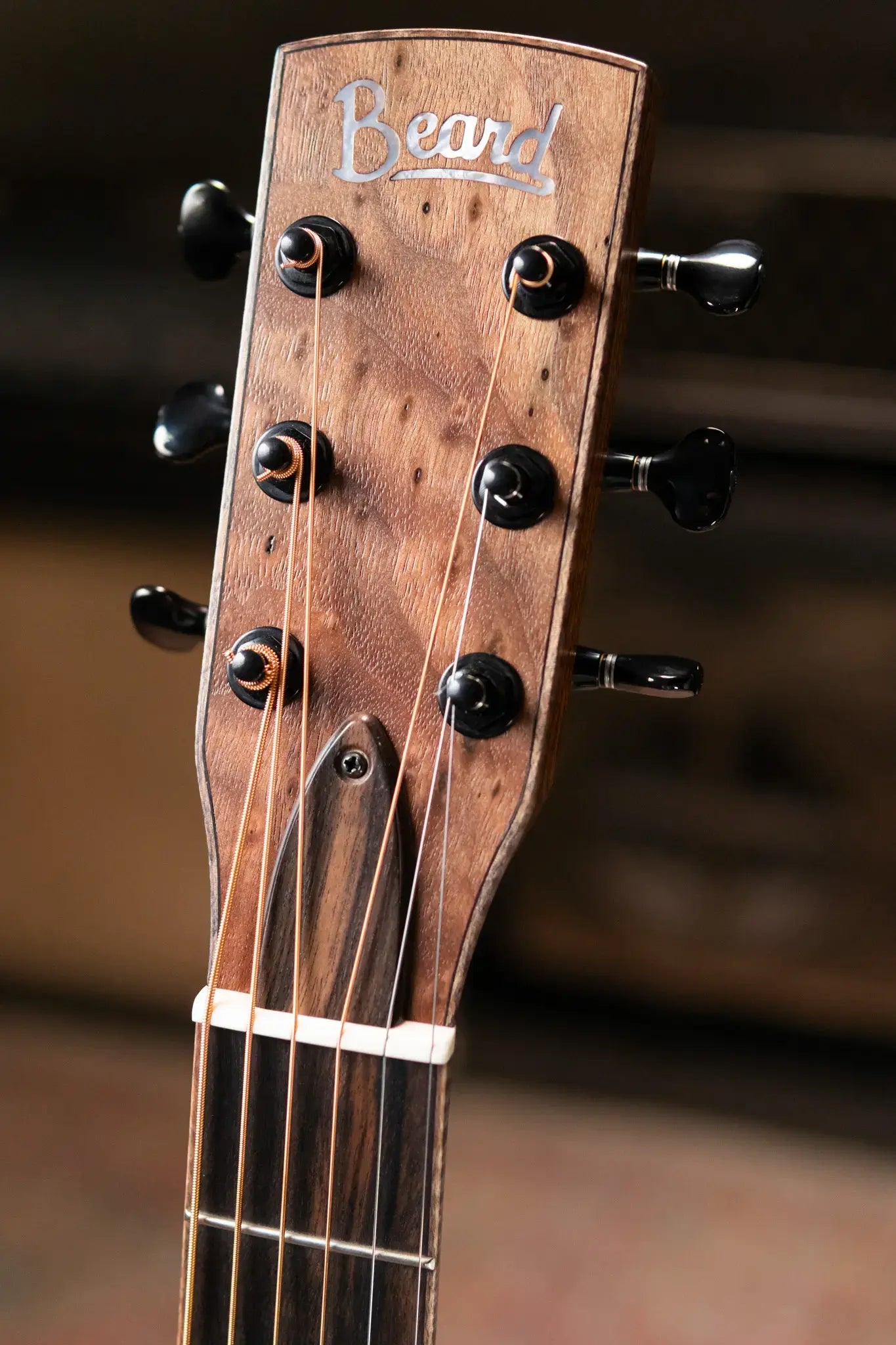 Beard Custom Shop Legacy E Round Neck Acoustic Guitar - Natural Curly Walnut with Hardshell Case