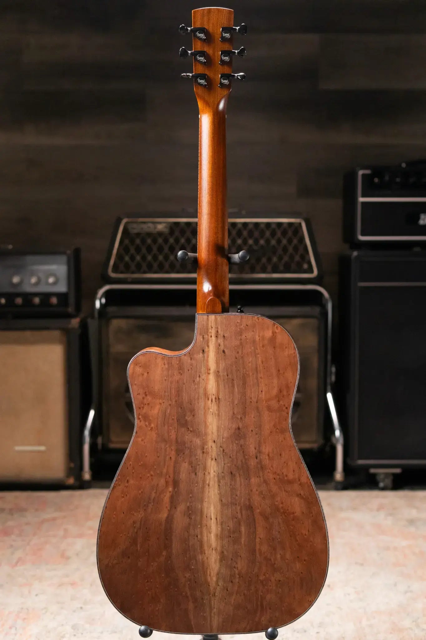 Beard Custom Shop Legacy E Round Neck Acoustic Guitar - Natural Curly Walnut with Hardshell Case