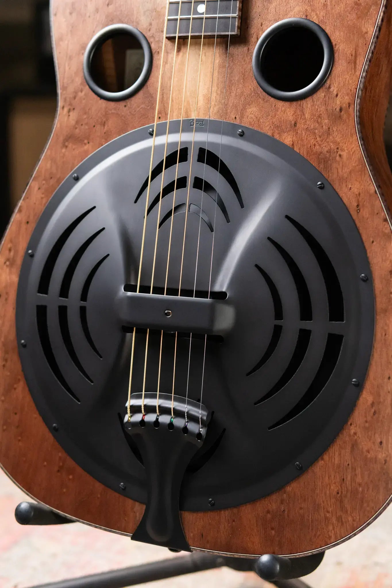 Beard Custom Shop Legacy E Round Neck Acoustic Guitar - Natural Curly Walnut with Hardshell Case