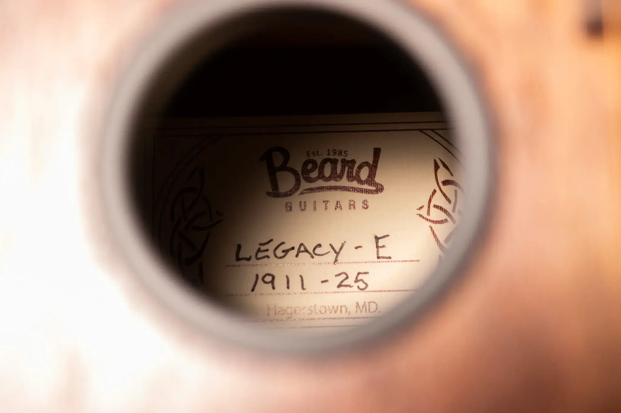 Beard Custom Shop Legacy E Round Neck Acoustic Guitar - Natural Curly Walnut with Hardshell Case