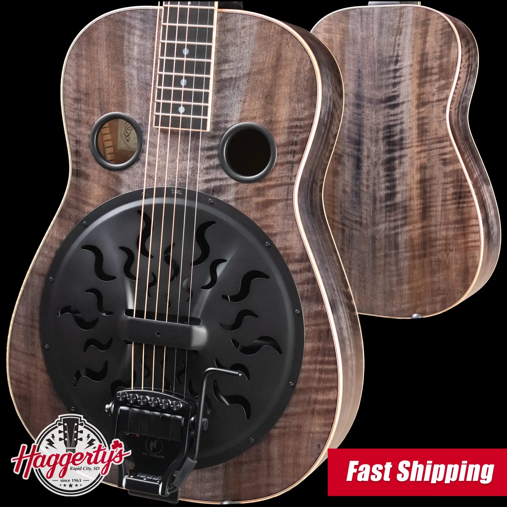 Beard Legacy-E HipShot DoubleShot Square Neck Resonator Guitar - Black Ice 2-Tone Custom Horse Chestnut with Hardshell Case