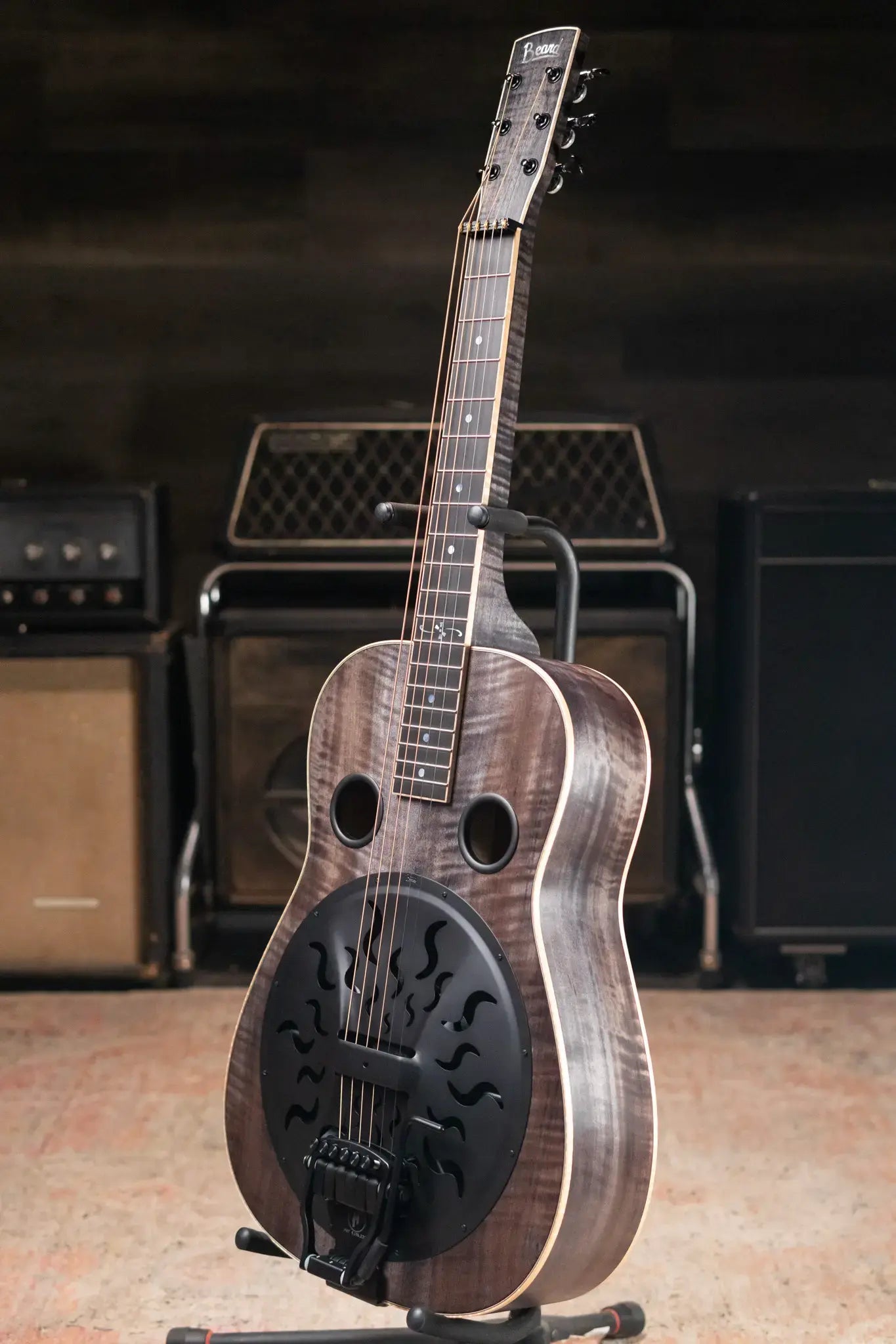 Beard Legacy-E HipShot DoubleShot Square Neck Resonator Guitar - Black Ice 2-Tone Custom Horse Chestnut with Hardshell Case