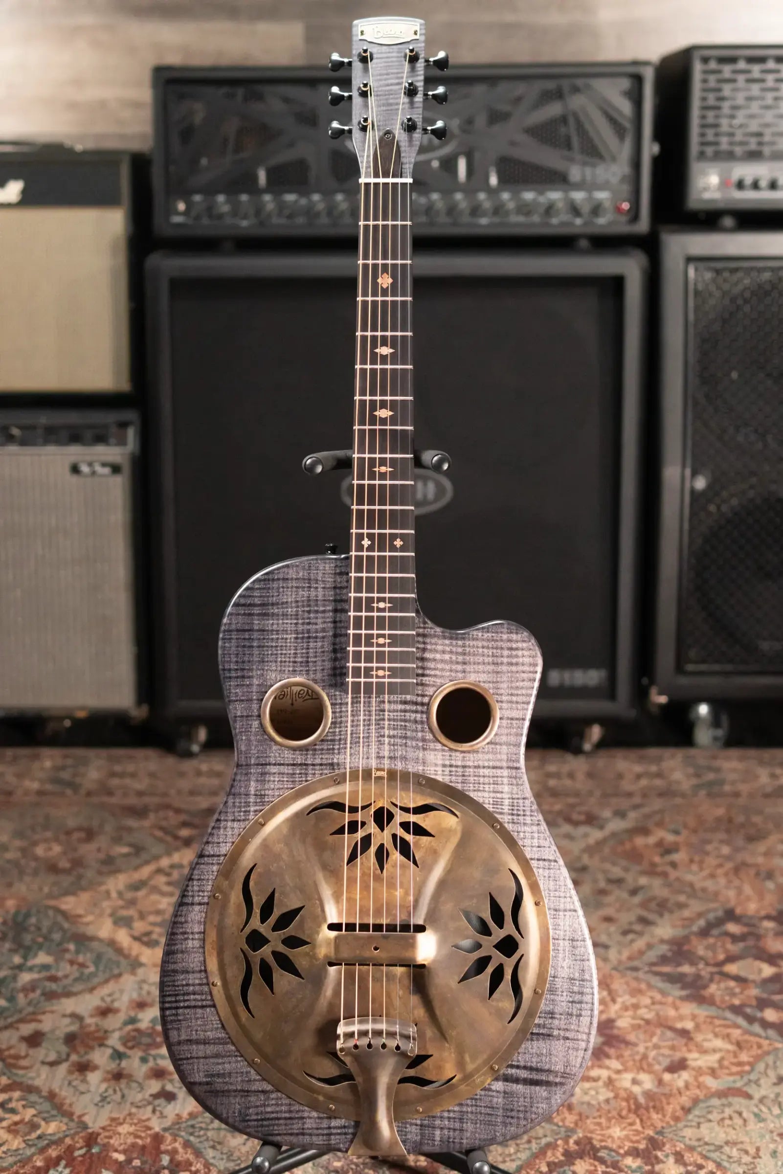 Beard Trailhead E RN Cutaway Acoustic Resonator - Black Ice Curly Maple with Hardshell Case