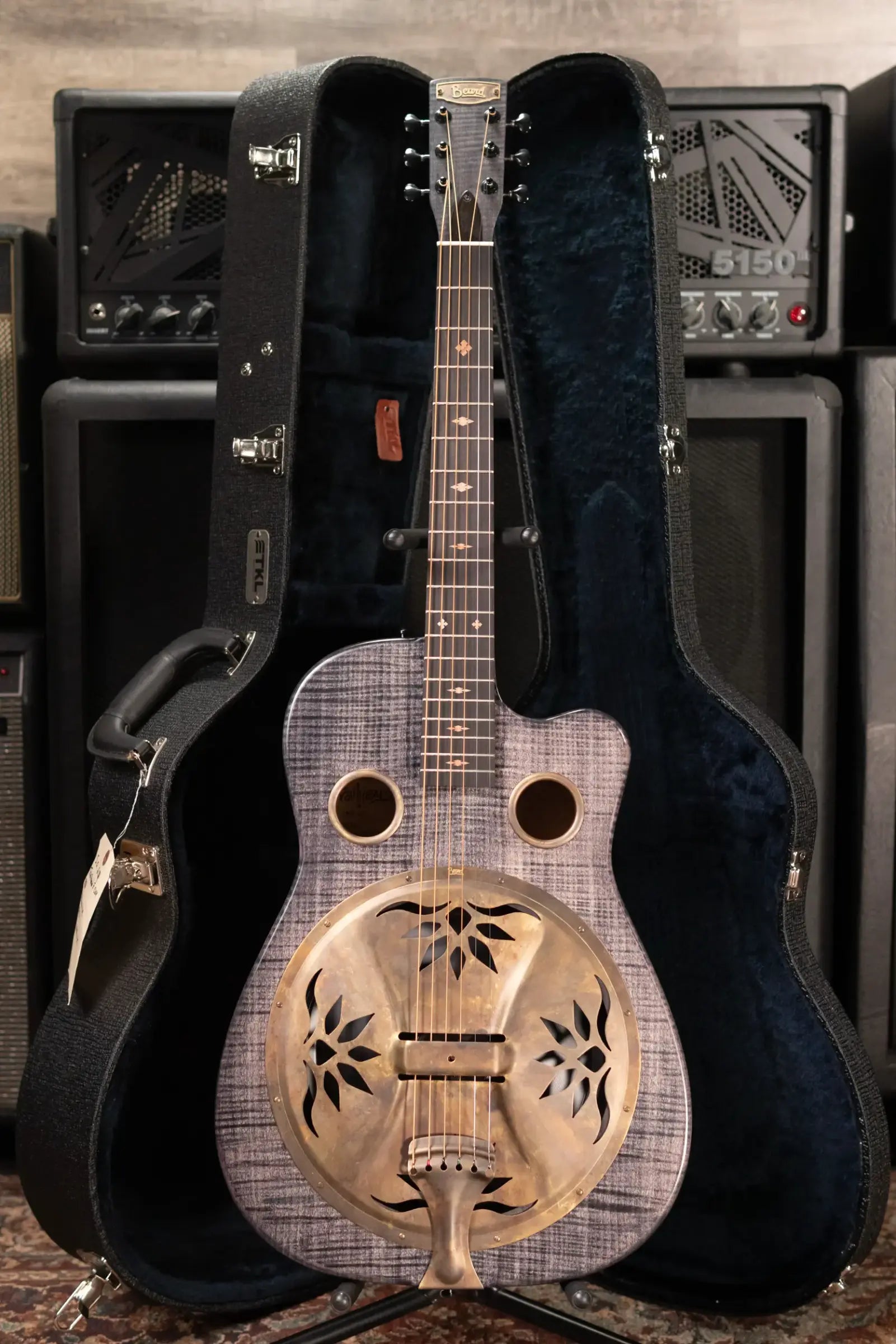 Beard Trailhead E RN Cutaway Acoustic Resonator - Black Ice Curly Maple with Hardshell Case