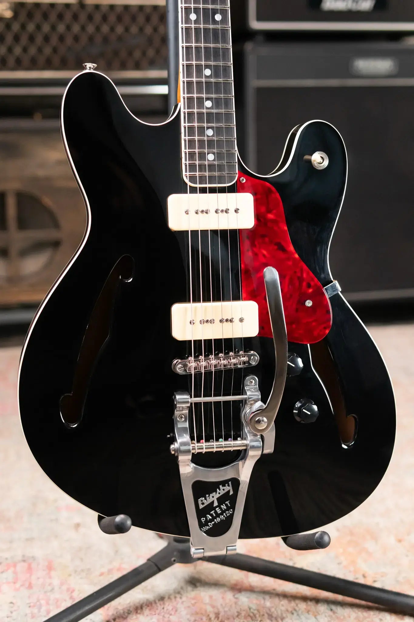 BilT Volare Custom Semi-Hollowbody Electric Guitar - Black with Hardshell Case - Used