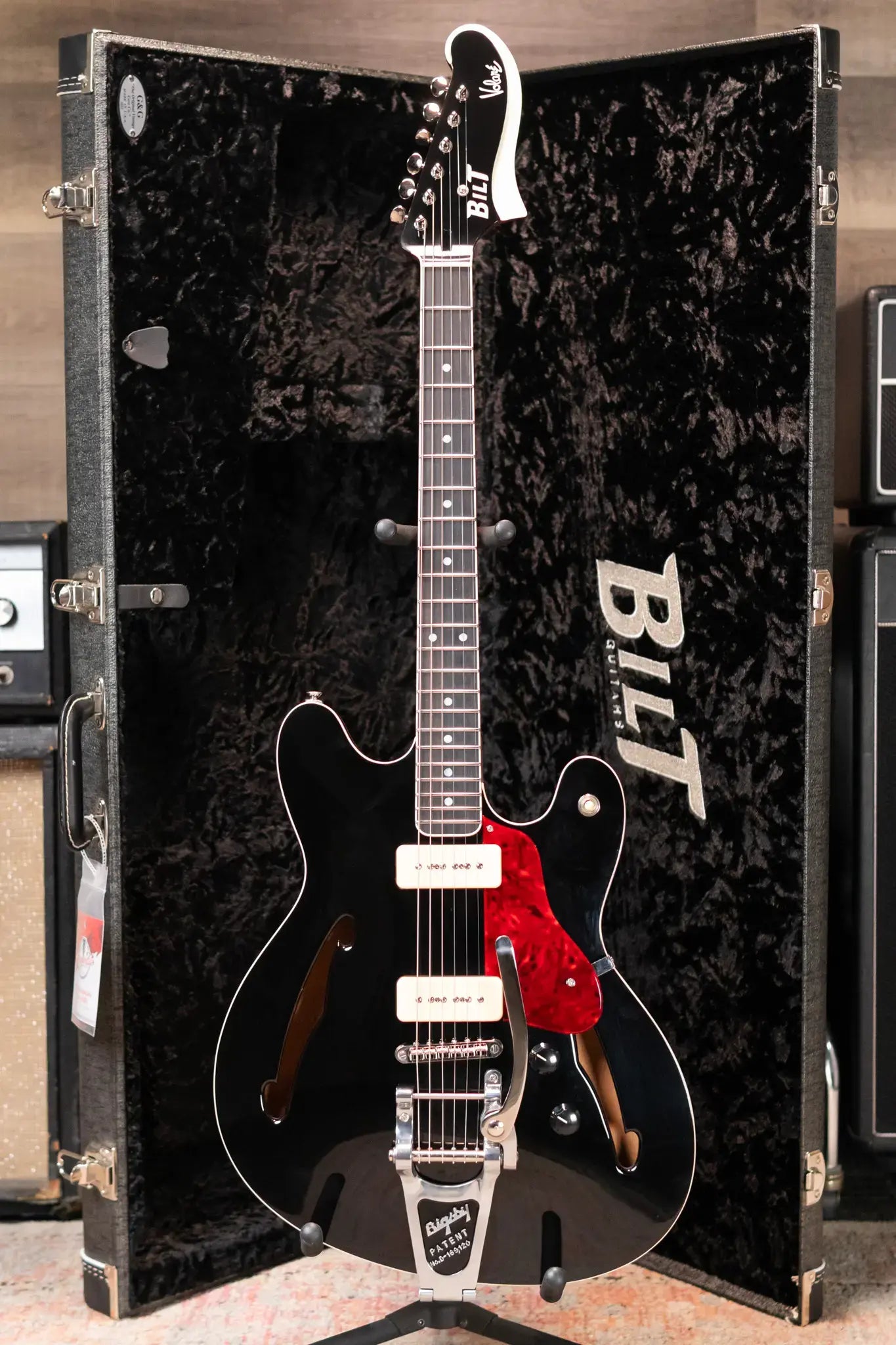 BilT Volare Custom Semi-Hollowbody Electric Guitar - Black with Hardshell Case - Used