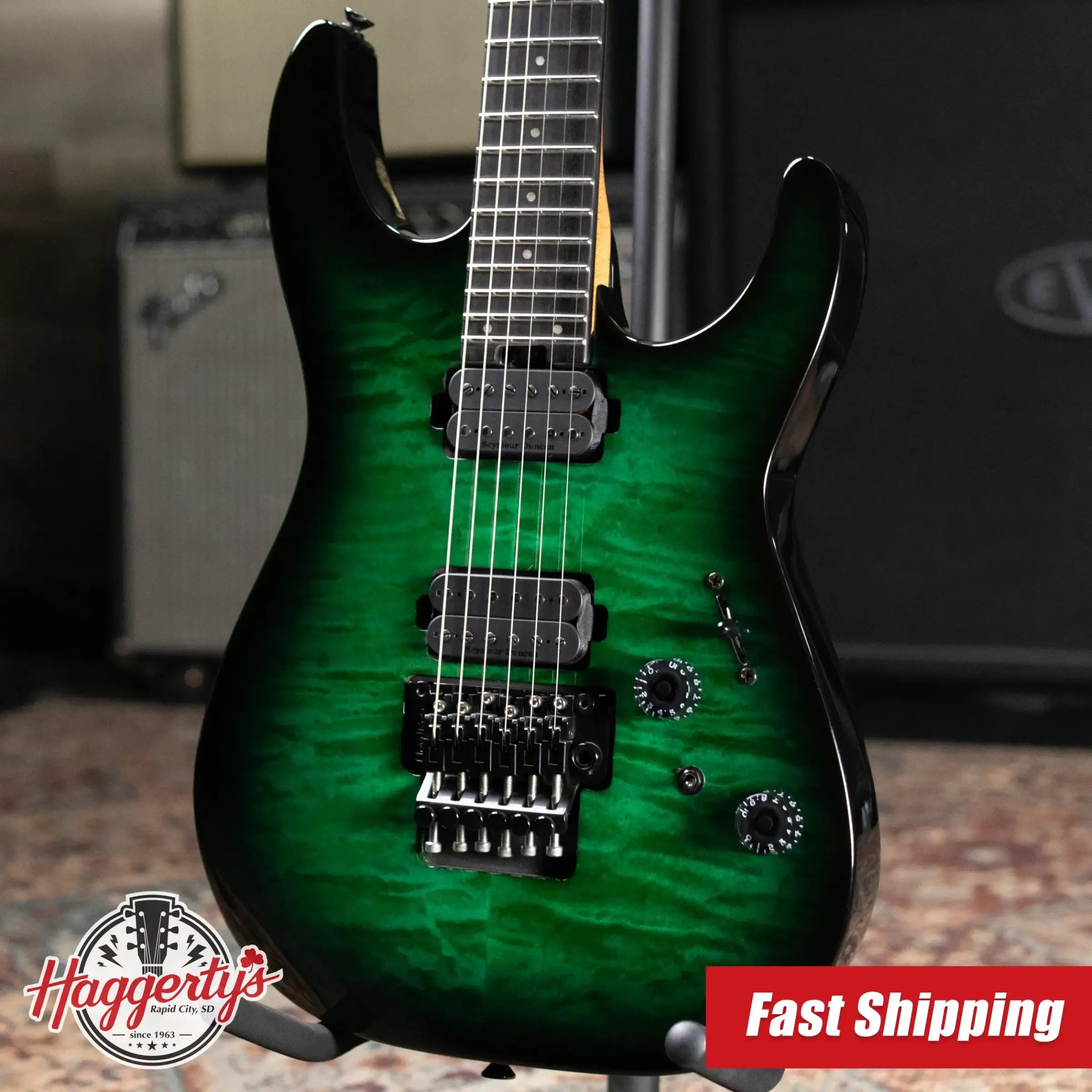 Charvel Pro-Mod Plus Dinky DK24 HH FR QM EB Electric Guitar - Cloaked Emerald Green with Gig Bag