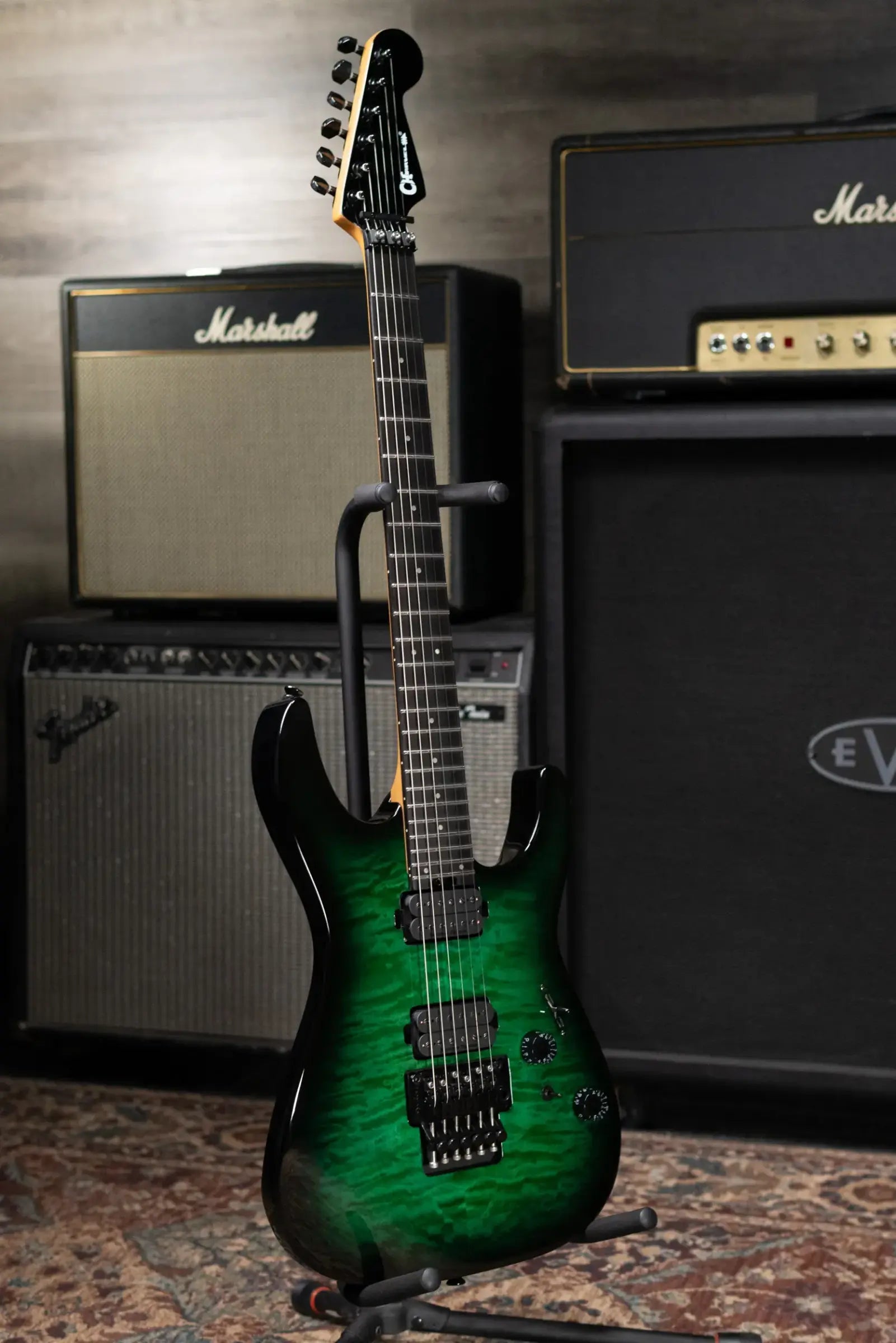Charvel Pro-Mod Plus Dinky DK24 HH FR QM EB Electric Guitar - Cloaked Emerald Green with Gig Bag