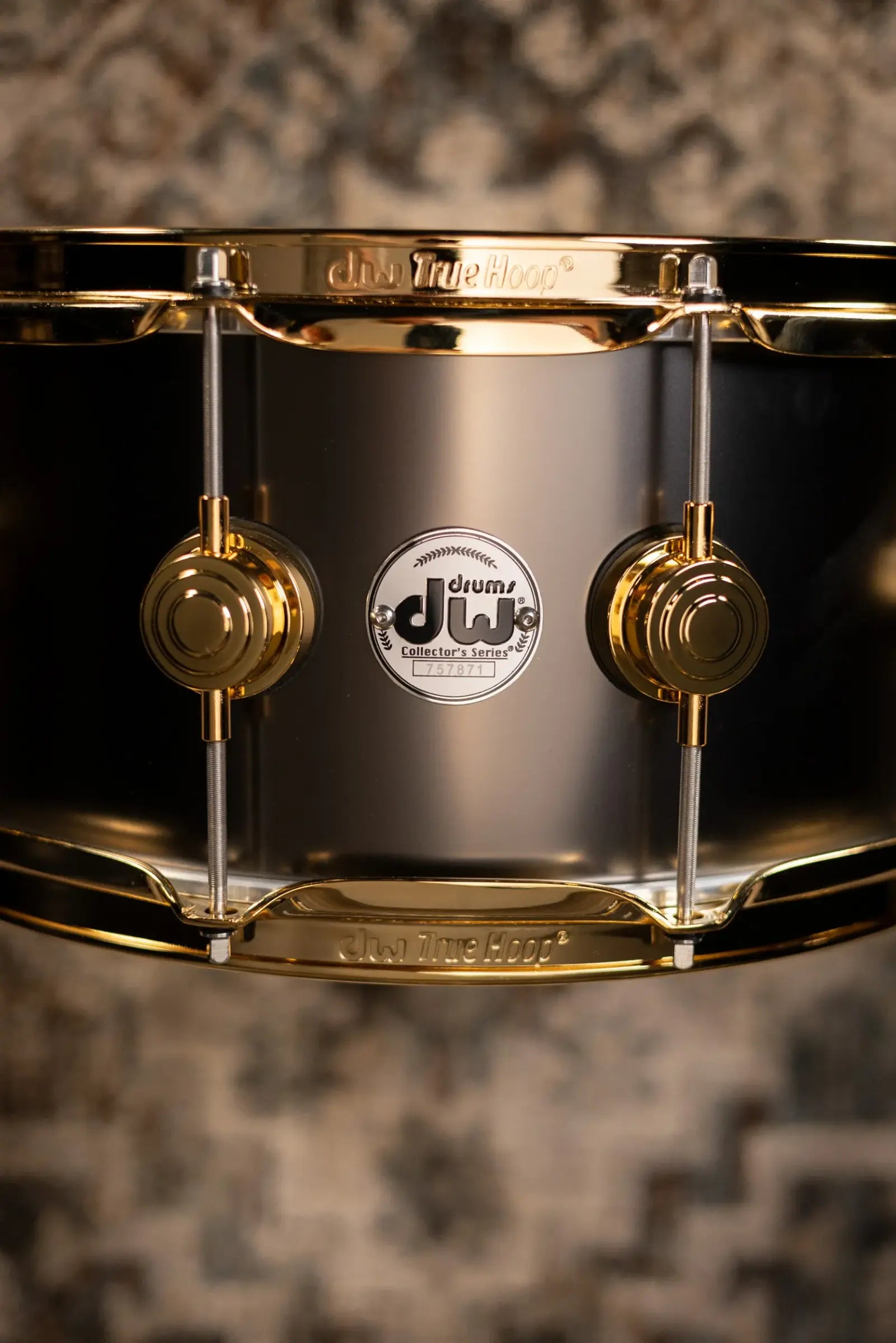 DW Collector's Series 6.5 x 14 Metal Snare Drum - Satin Black Over Brass with Gold Hardware