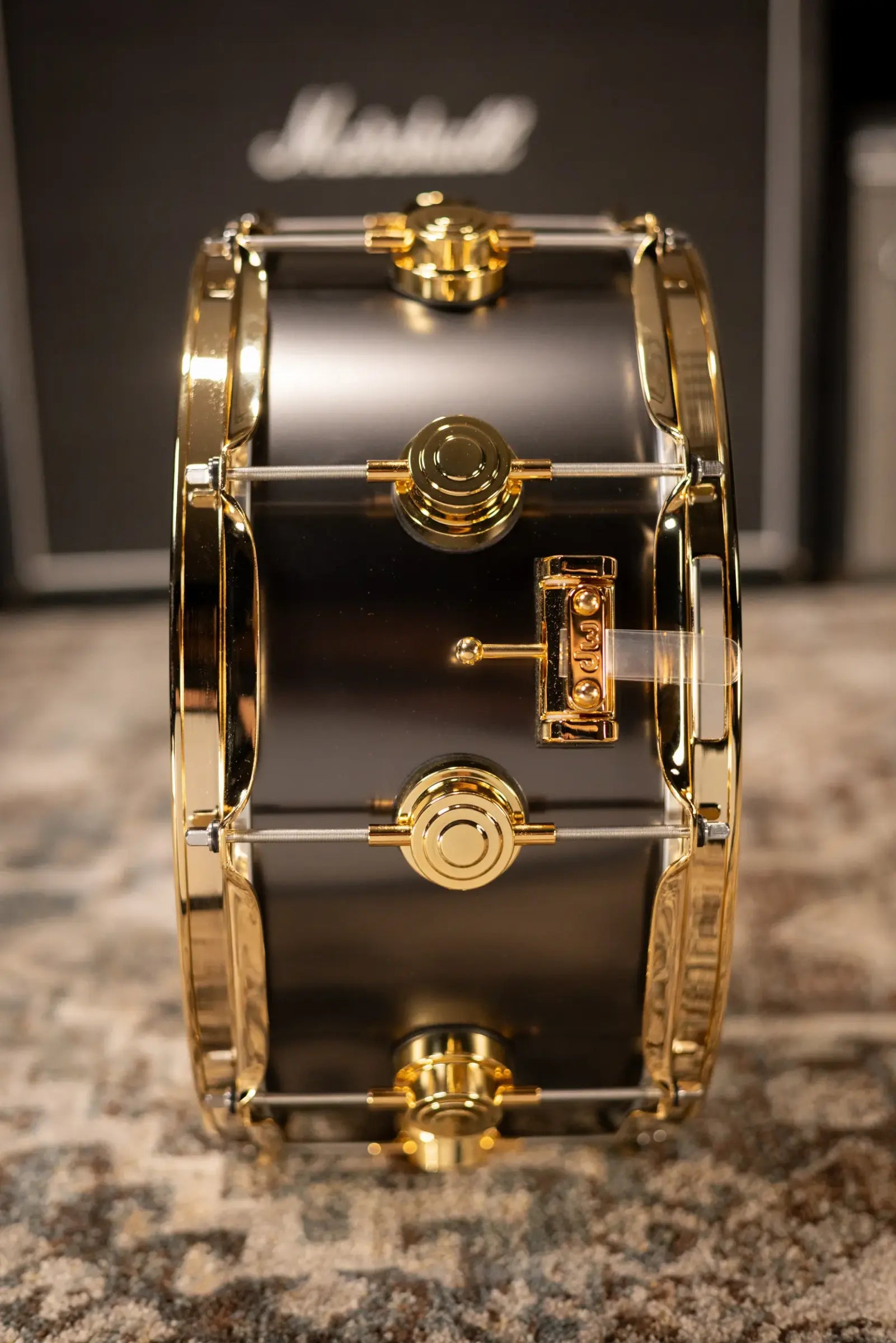 DW Collector's Series 6.5 x 14 Metal Snare Drum - Satin Black Over Brass with Gold Hardware