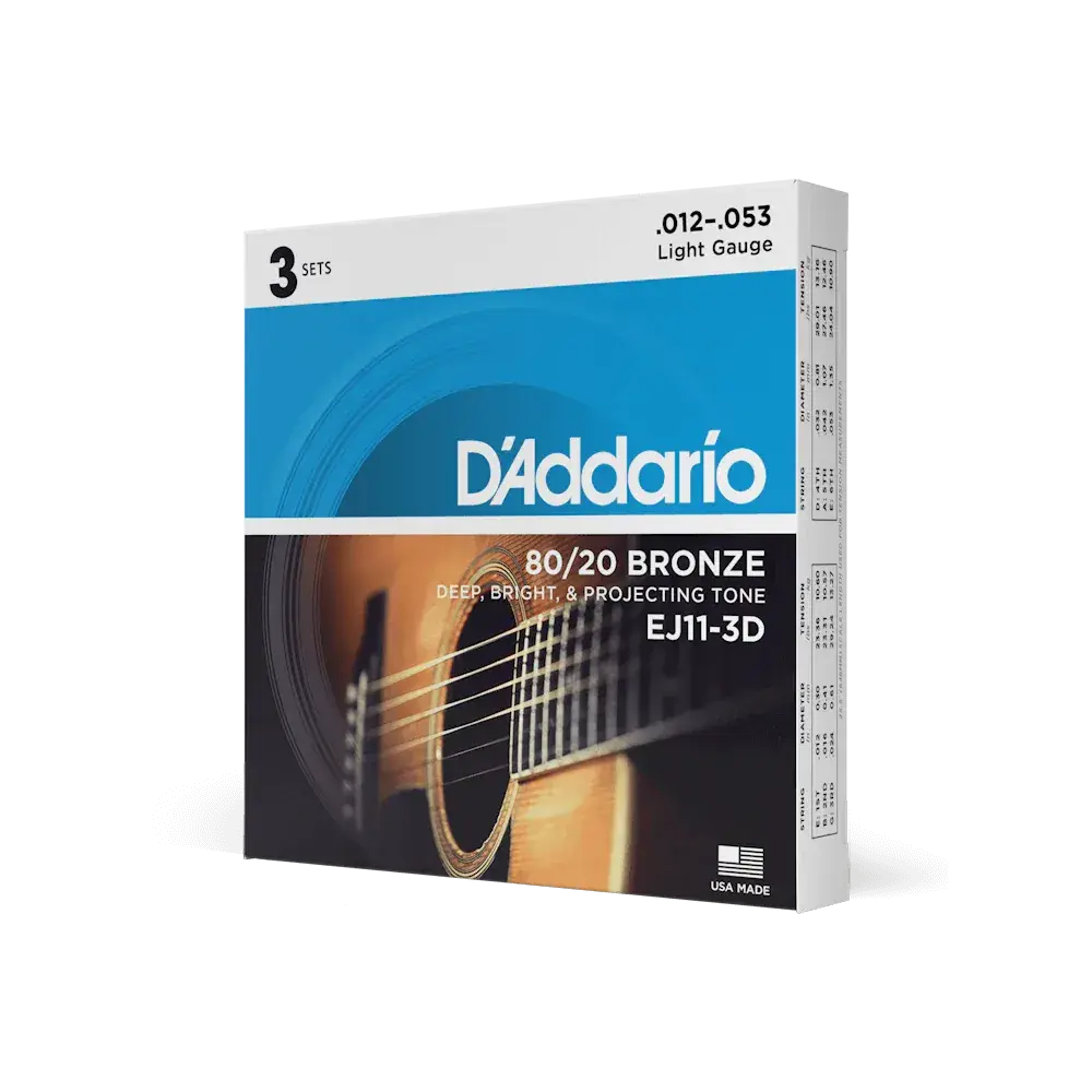 D'addario EJ11-3D 80/20 Bronze 12-53 3 Pack