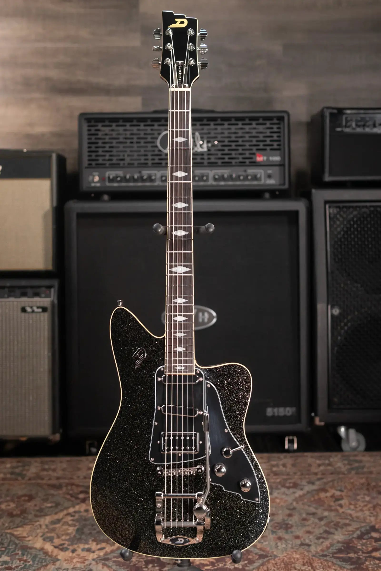 Duesenberg Paloma Baritone Electric Guitar - Black Sparkle with Gig Bag