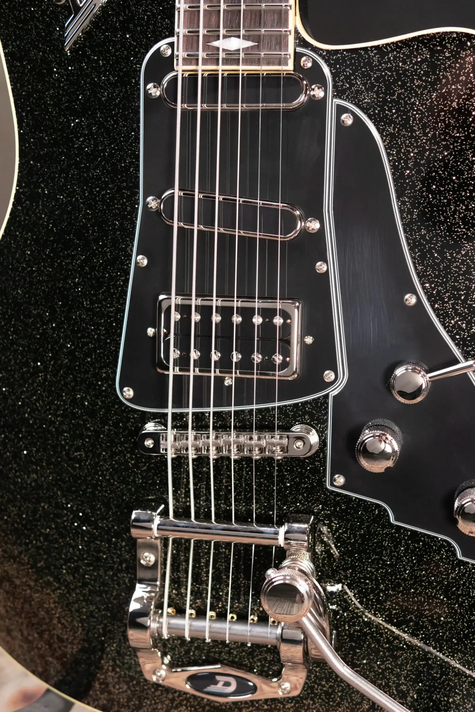 Duesenberg Paloma Baritone Electric Guitar - Black Sparkle with Gig Bag