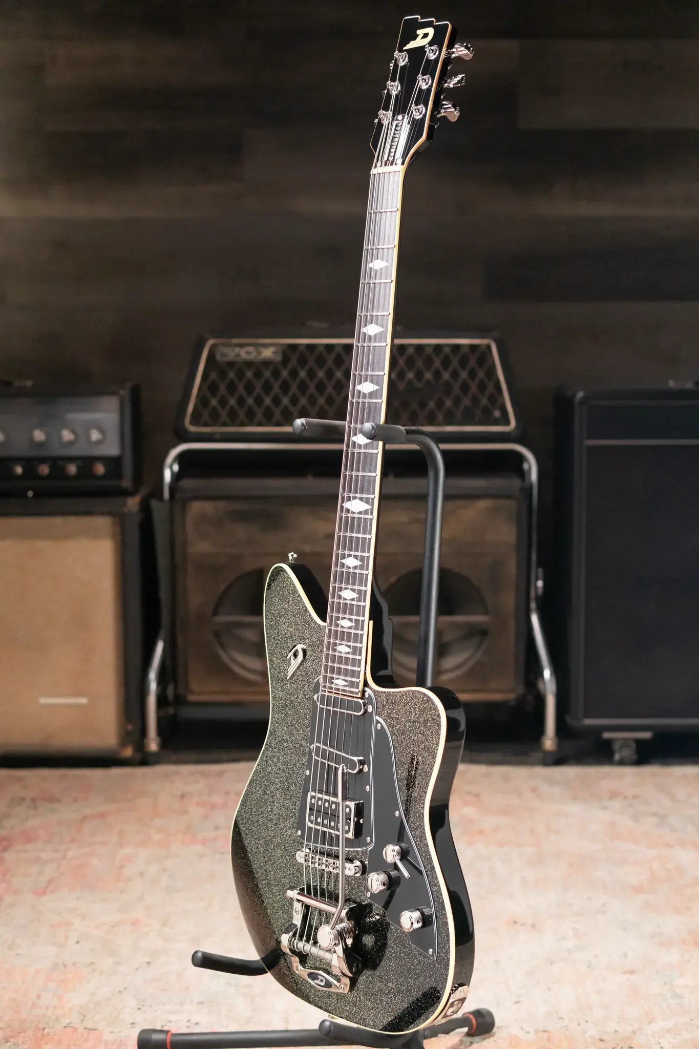 Duesenberg Paloma Baritone Electric Guitar - Black Sparkle with Gig Bag
