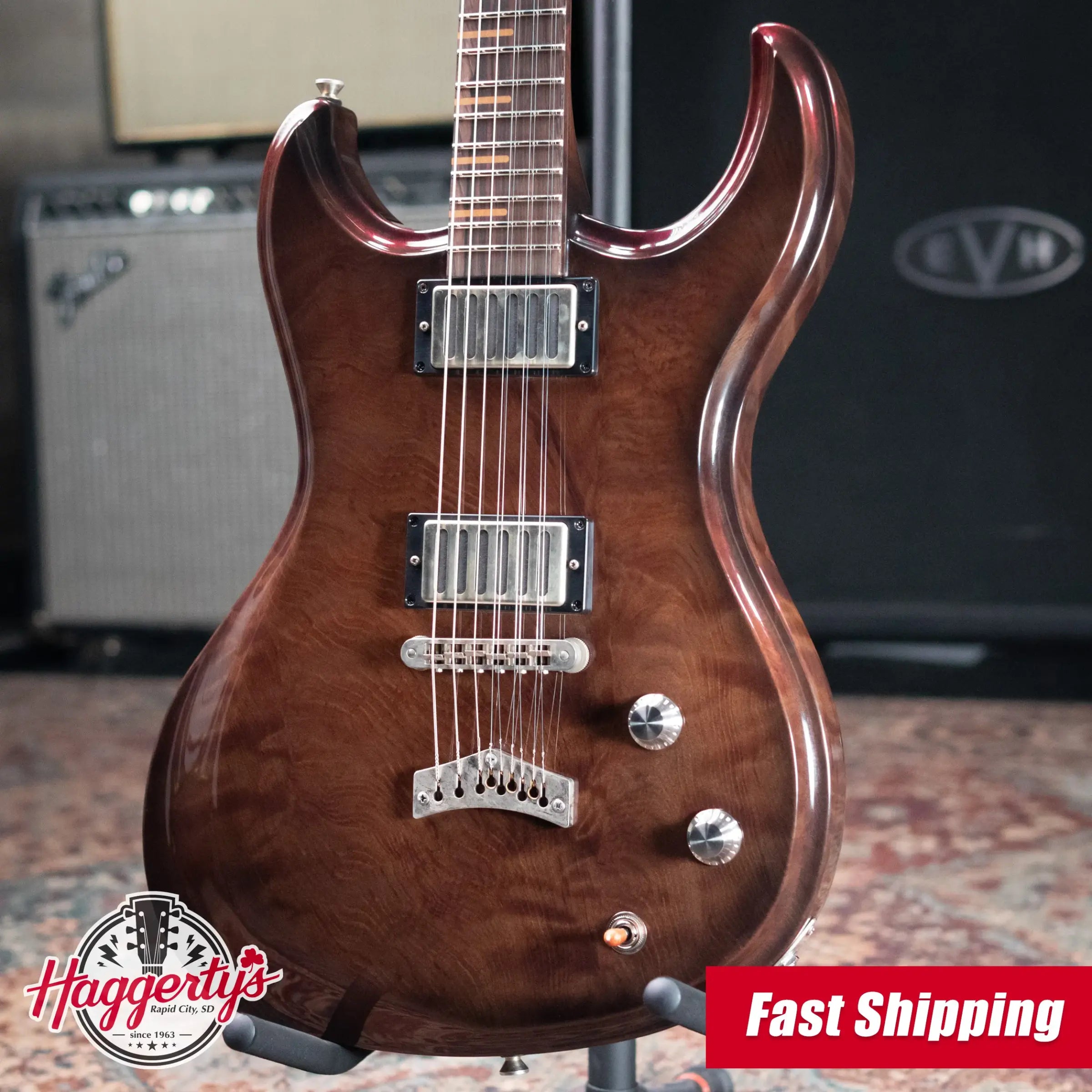 Dunable Custom Gnarwhal 9-String 1-Piece Curly Redwood Electric Guitar - Charcoal/Red Shift with Hardshell Case