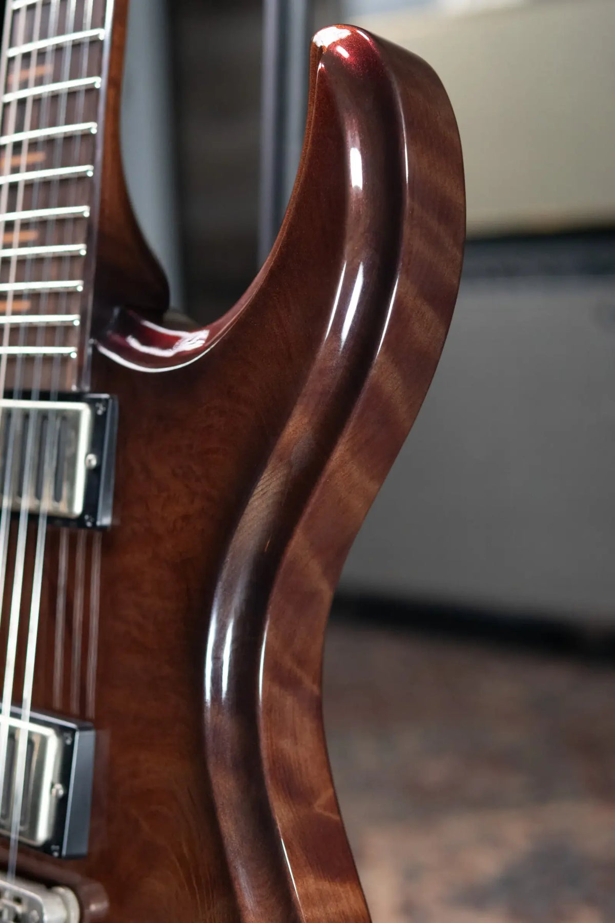 Dunable Custom Gnarwhal 9-String 1-Piece Curly Redwood Electric Guitar - Charcoal/Red Shift with Hardshell Case