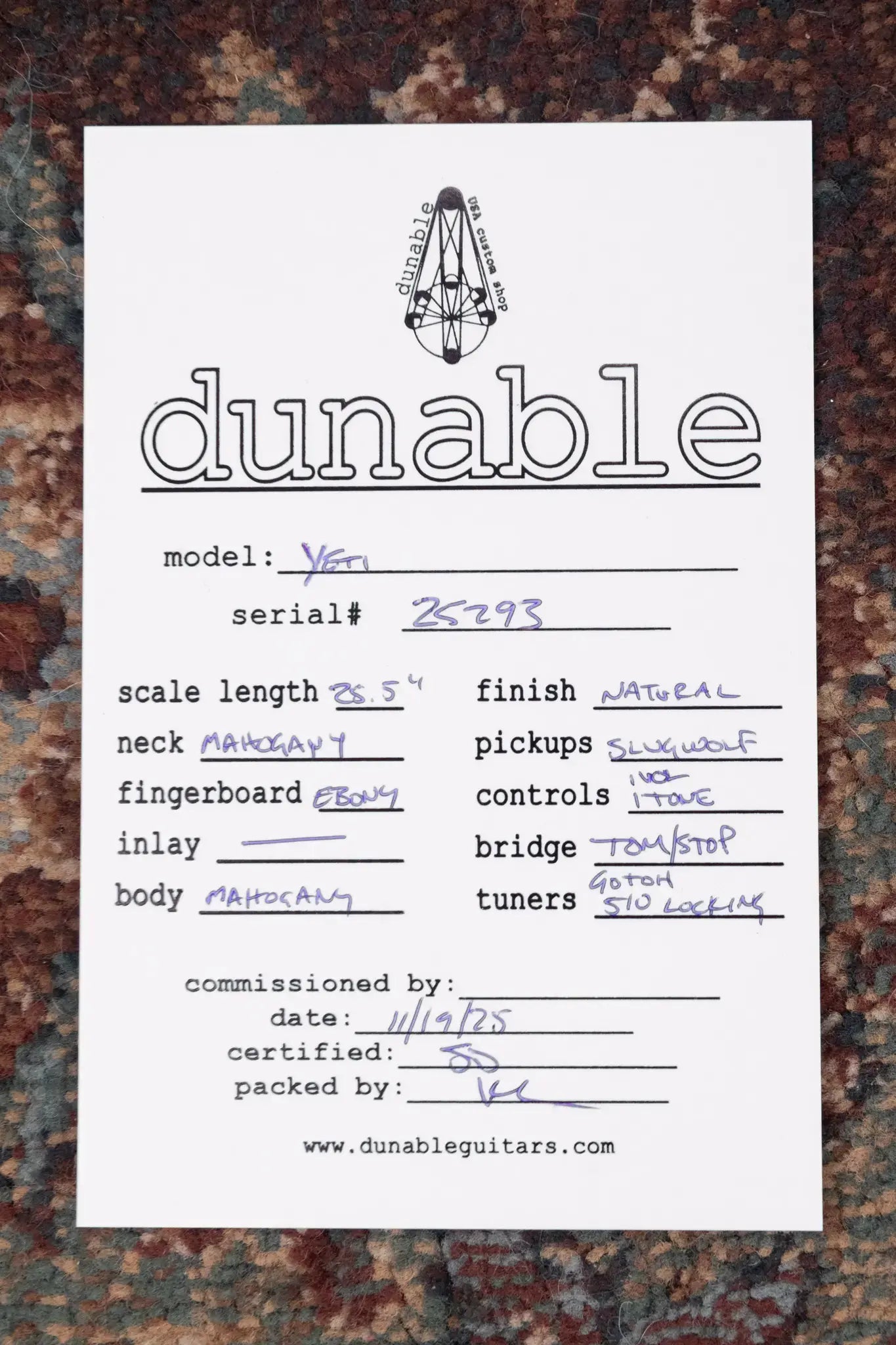 Dunable USA Custom Shop Yeti Electric Guitar - Natural with Hardshell Case