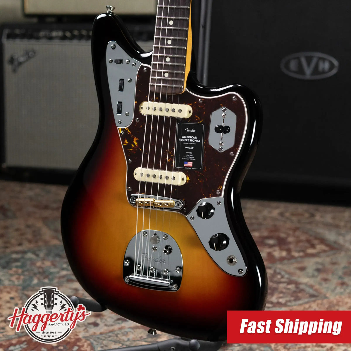 Fender American Professional Jaguar Electric Guitar - 3-Color Sunburst with Hardshell Case