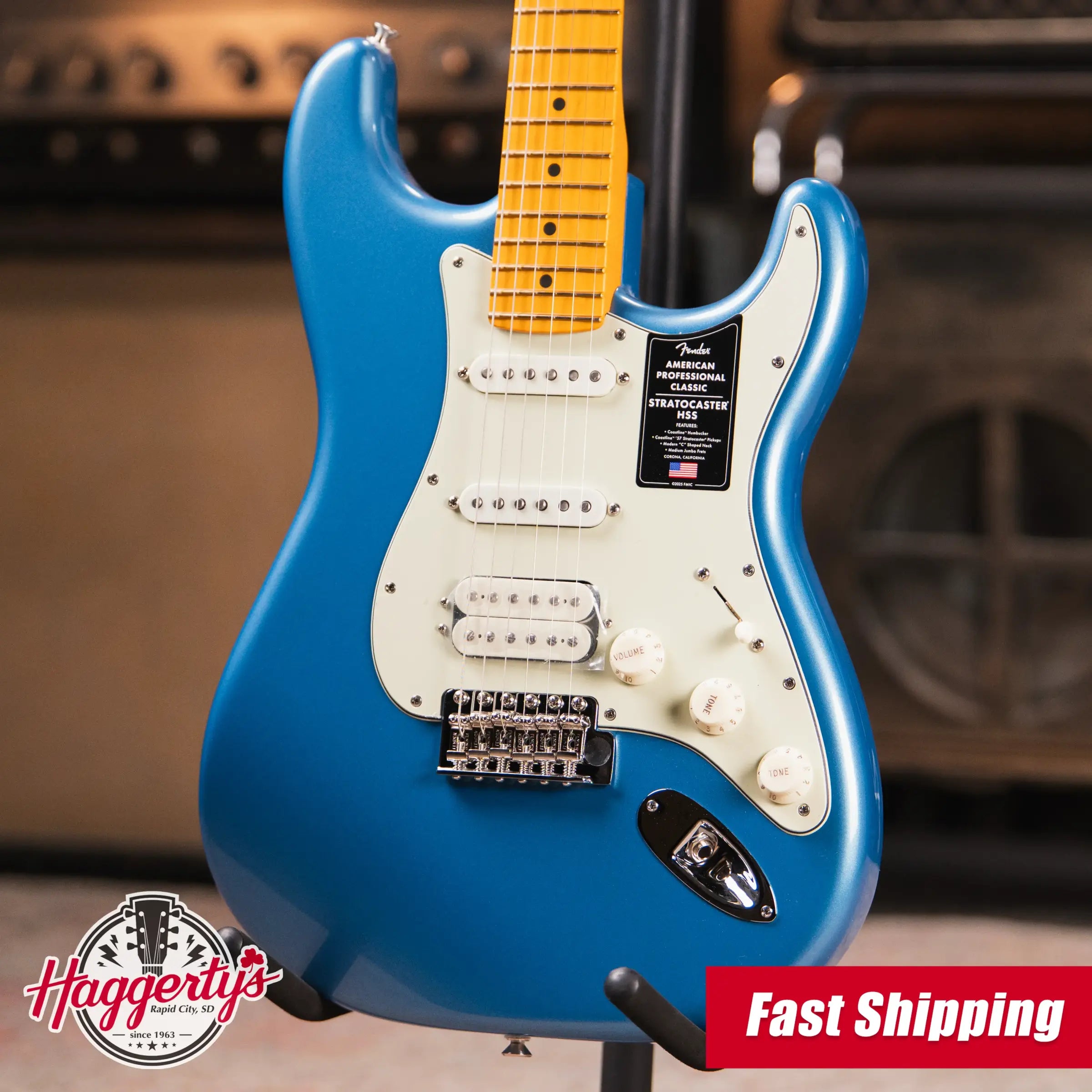 Fender American Professional Classic Stratocaster HSS Electric Guitar - Faded Lake Placid Blue with Gig Bag