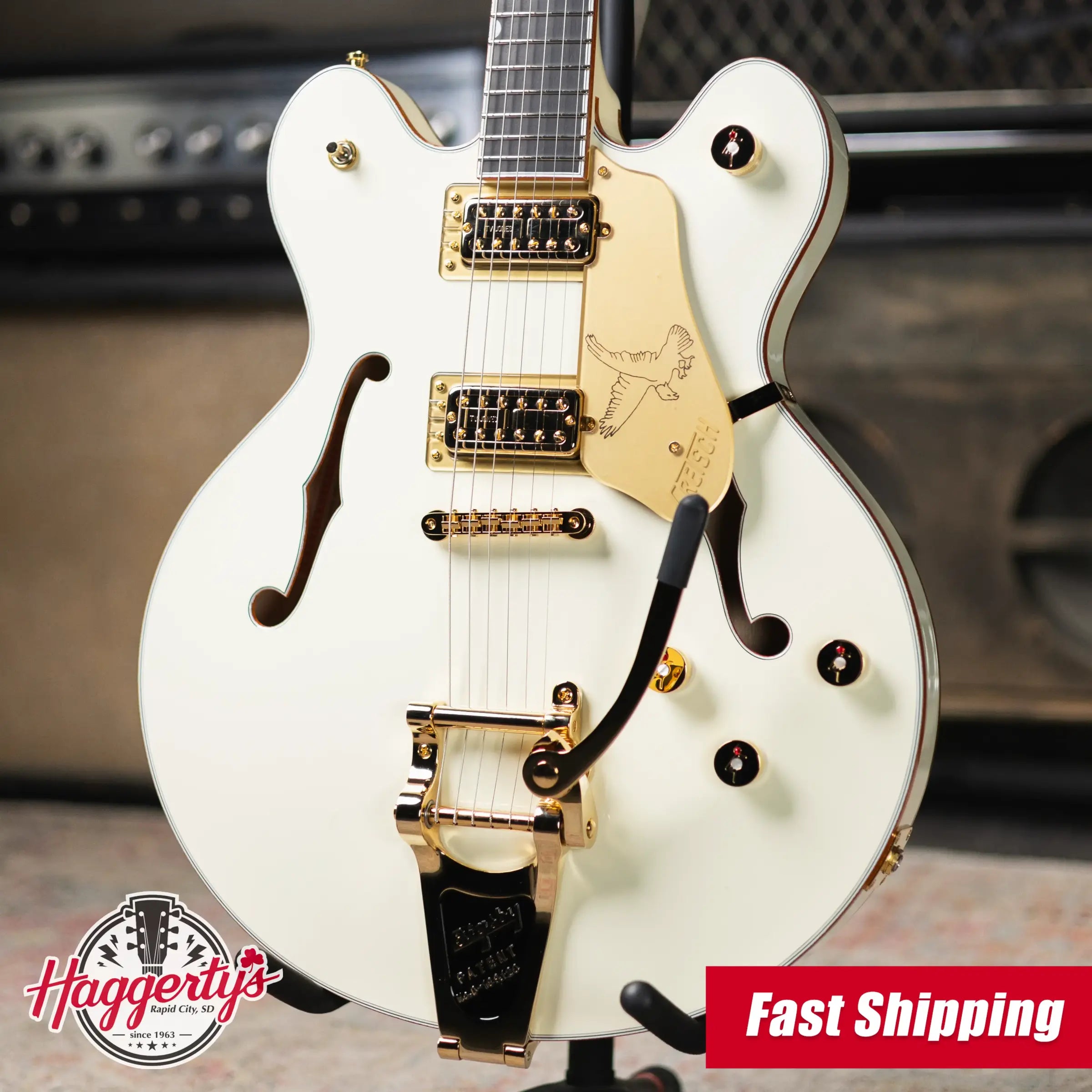 Gretsch Falcon Center Block LTD with String-Thru Bigsby Electric Guitar - Vintage White with Hardshell Case
