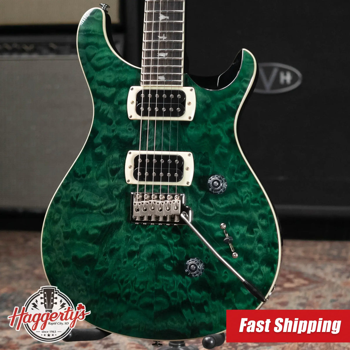 PRS SE Custom 24 Quilt Package Electric Guitar - Teal Black with Gig Bag - Demo