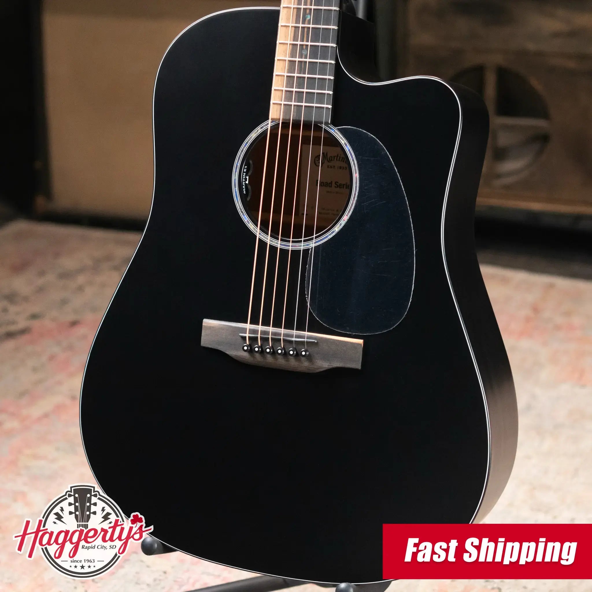 Martin DC-10E Modern Dreadnought Acoustic/Electric Guitar - Black with Gig Bag