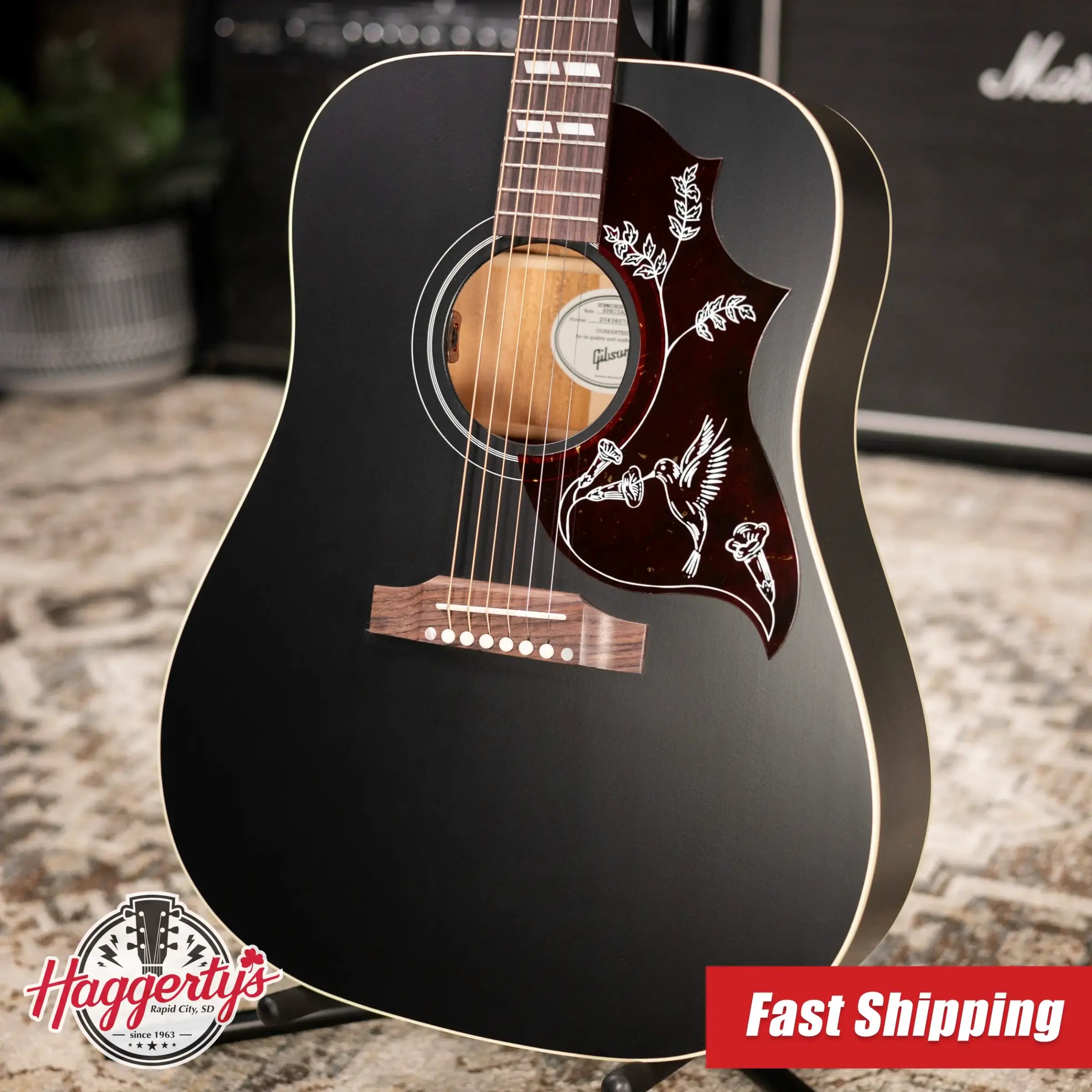 Gibson Hummingbird Special Dreadnought Acoustic/Electric Guitar - Ebony Satin with Gig Bag