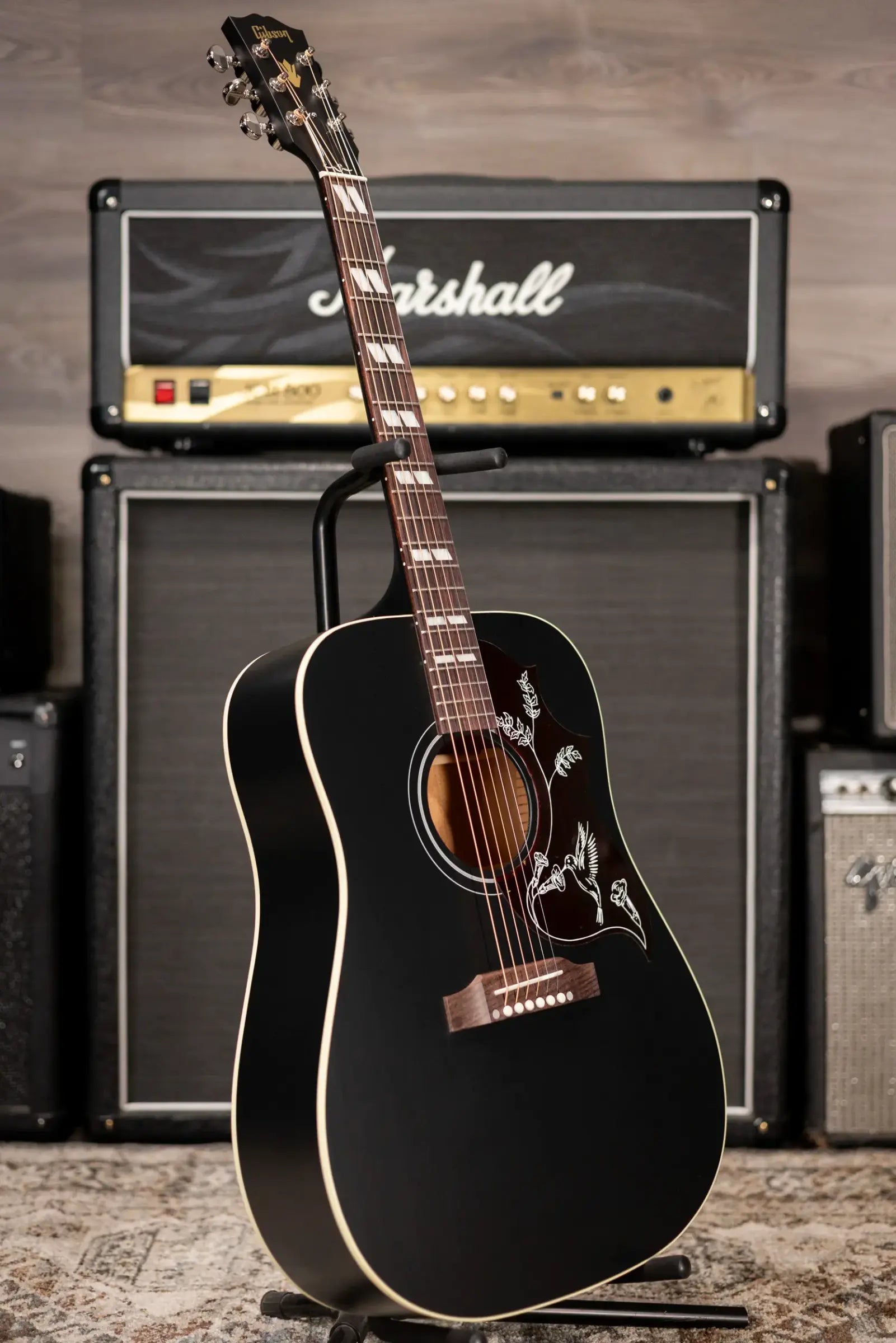 Gibson Hummingbird Special Dreadnought Acoustic/Electric Guitar - Ebony Satin with Gig Bag