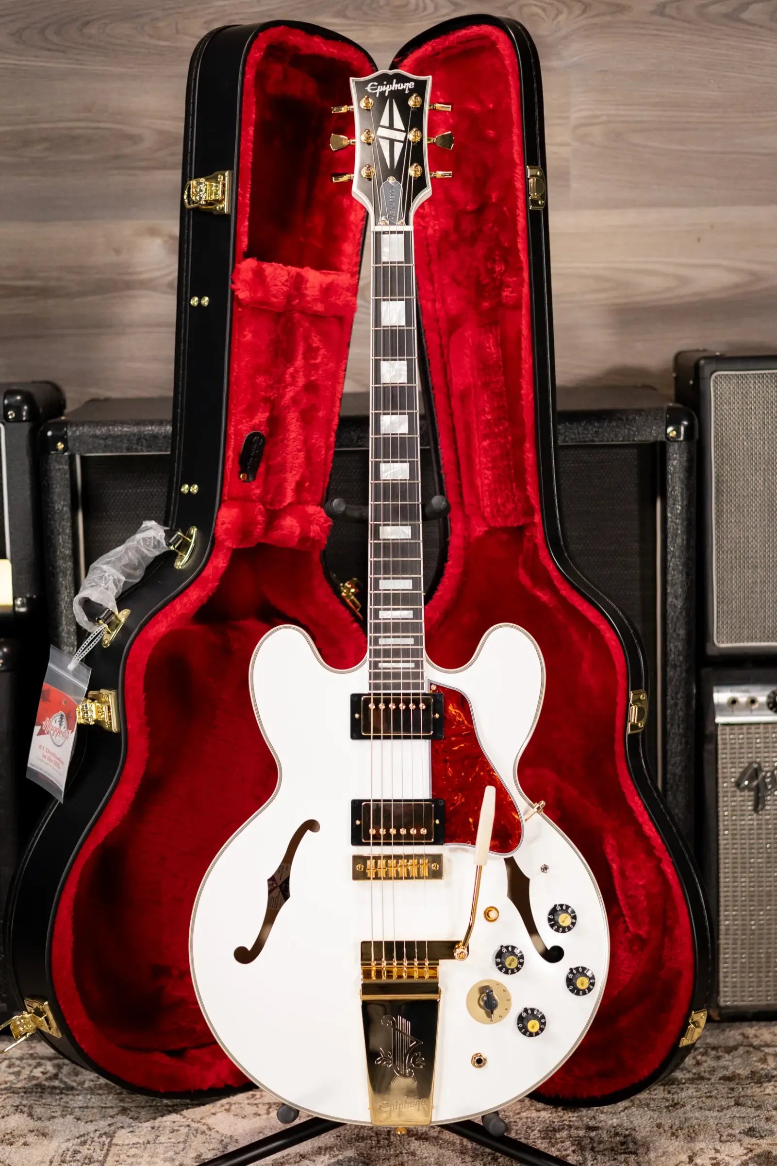 Epiphone IGC Alex Lifeson Signature 1976 ES-355 Reissue Semi-Hollow Electric Guitar - Alpine White with Hardshell Case