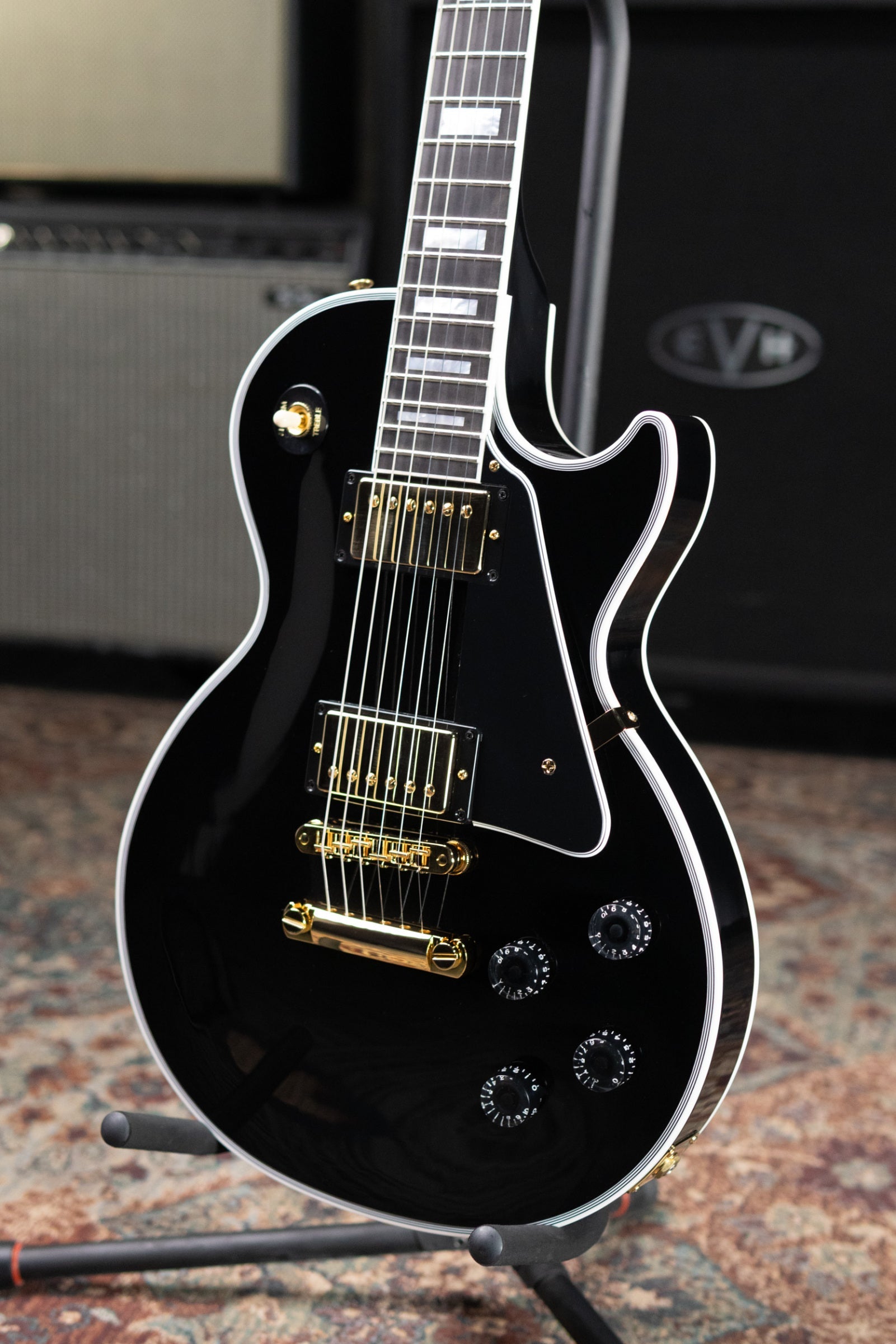 Gibson Custom Shop Les Paul Custom 25-1/2" Scale Electric Guitar - Ebony with Hardshell Case