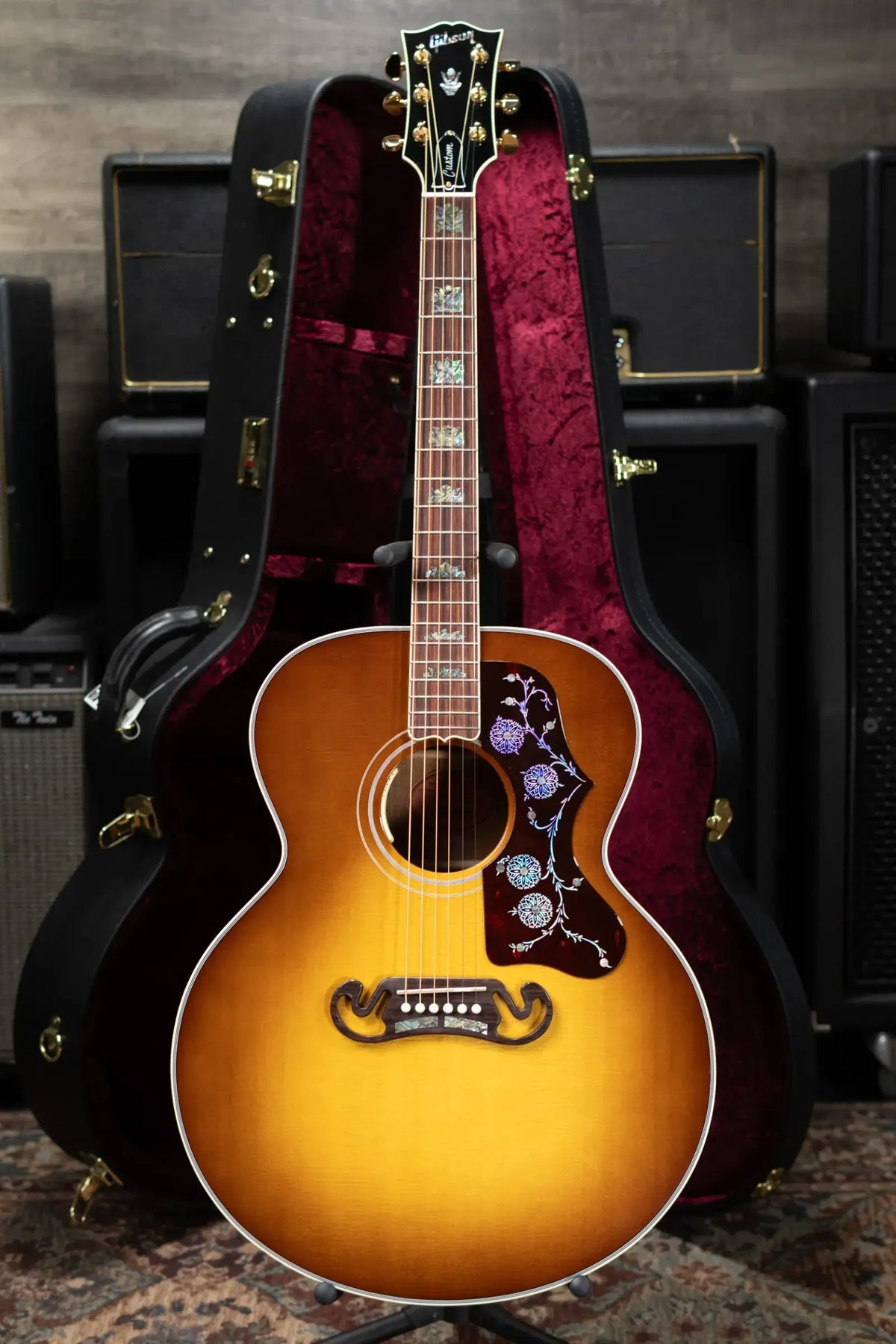 Gibson SJ-200 Elegant Koa Acoustic/Electric Guitar - Honey Burst with Hardshell Case