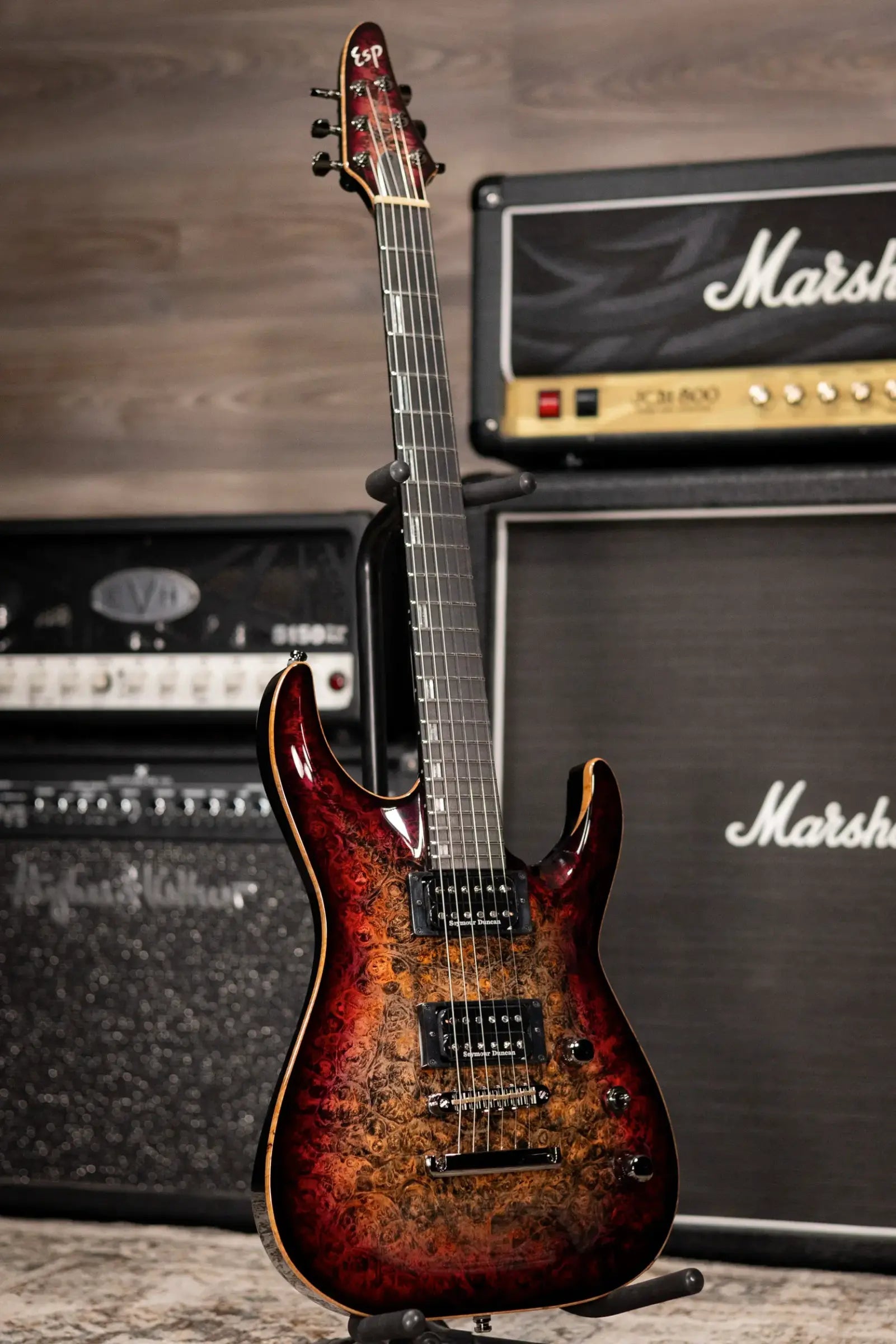 ESP Custom Shop Horizon NT CTM Electric Guitar - See Thru Red Burst with Hardshell Case