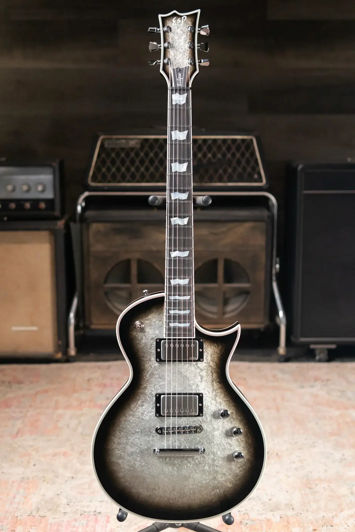 ESP Custom Shop Original Series Eclipse Electric Guitar - Silver Liquid Metal Burst with Hardshell Case