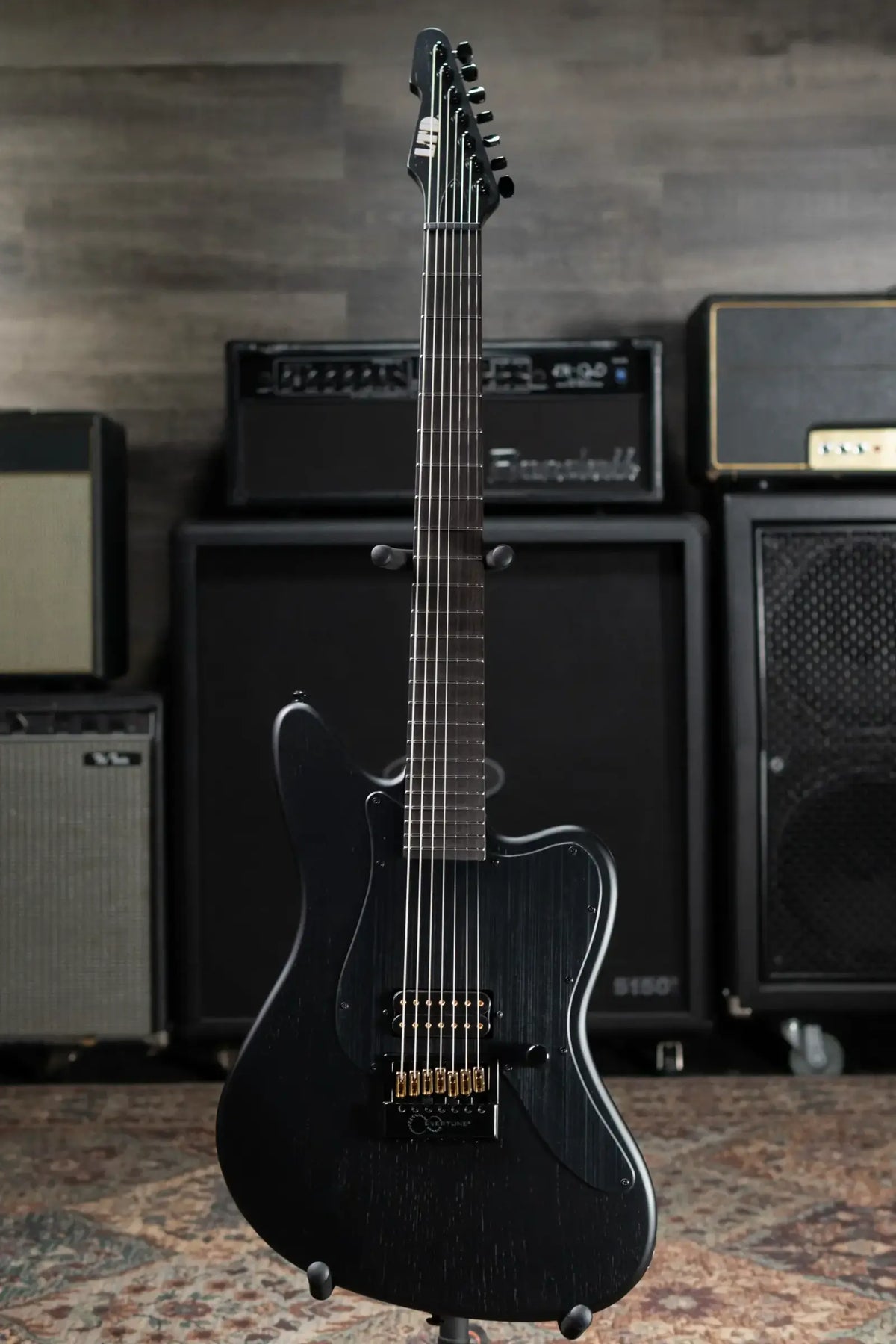 ESP LTD Alex Wade XJ Signature 7-String Baritone Electric Guitar - Black Satin with Hardshell Case