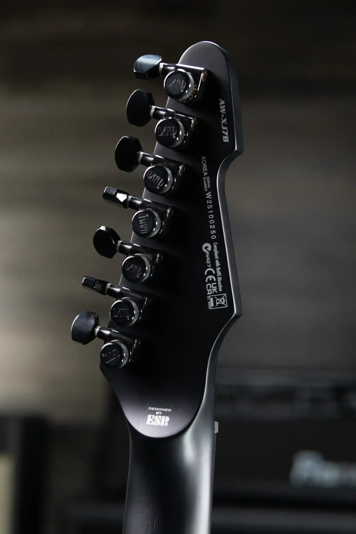 ESP LTD Alex Wade XJ Signature 7-String Baritone Electric Guitar - Black Satin with Hardshell Case