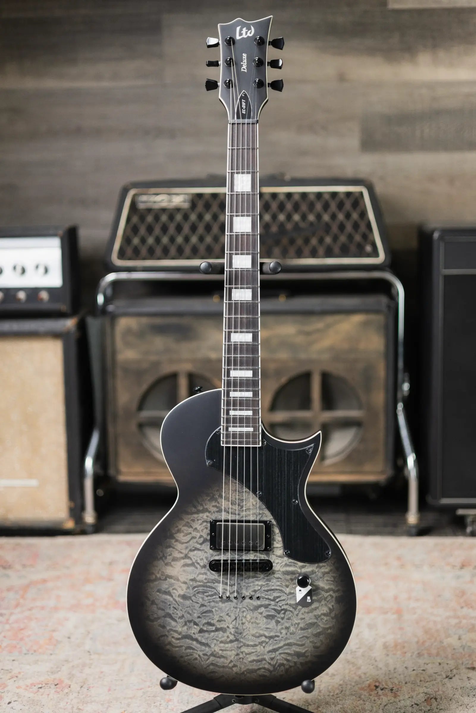 ESP LTD EC-01FT QM Electric Guitar - Charcoal Burst Satin Teardrop