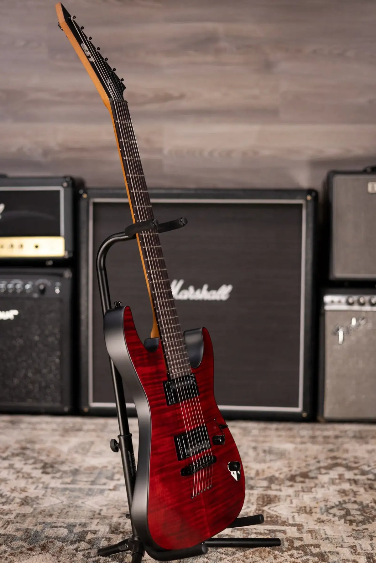ESP LTD M-207DX Baritone 7-String Electric Guitar - Crimson Satin